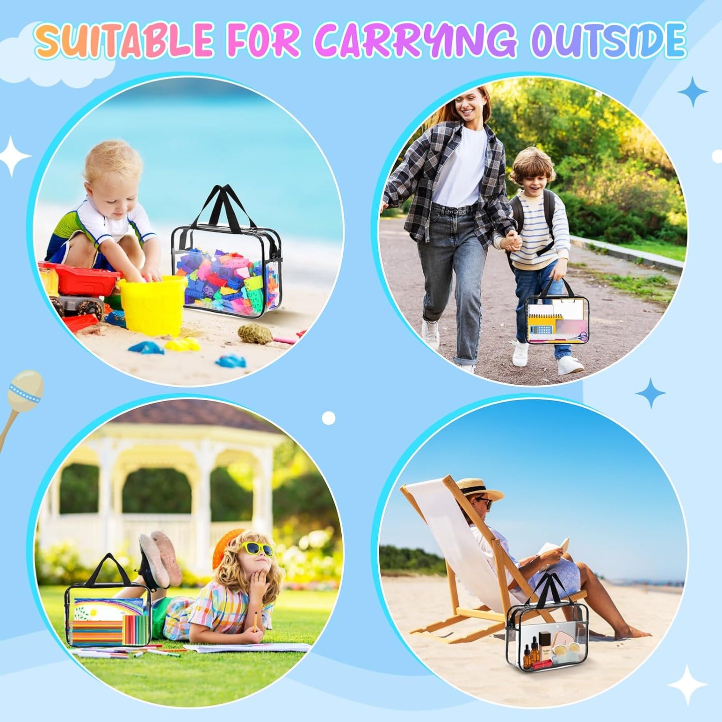 8 Packs Large Toy Storage Bags with Labels&Manual Pocket, Reusable Clear PVC Board Game Storage Bags, Travel Waterproof Organizer Bags with Zipper for Building Blocks, Puzzle, Cosmetic