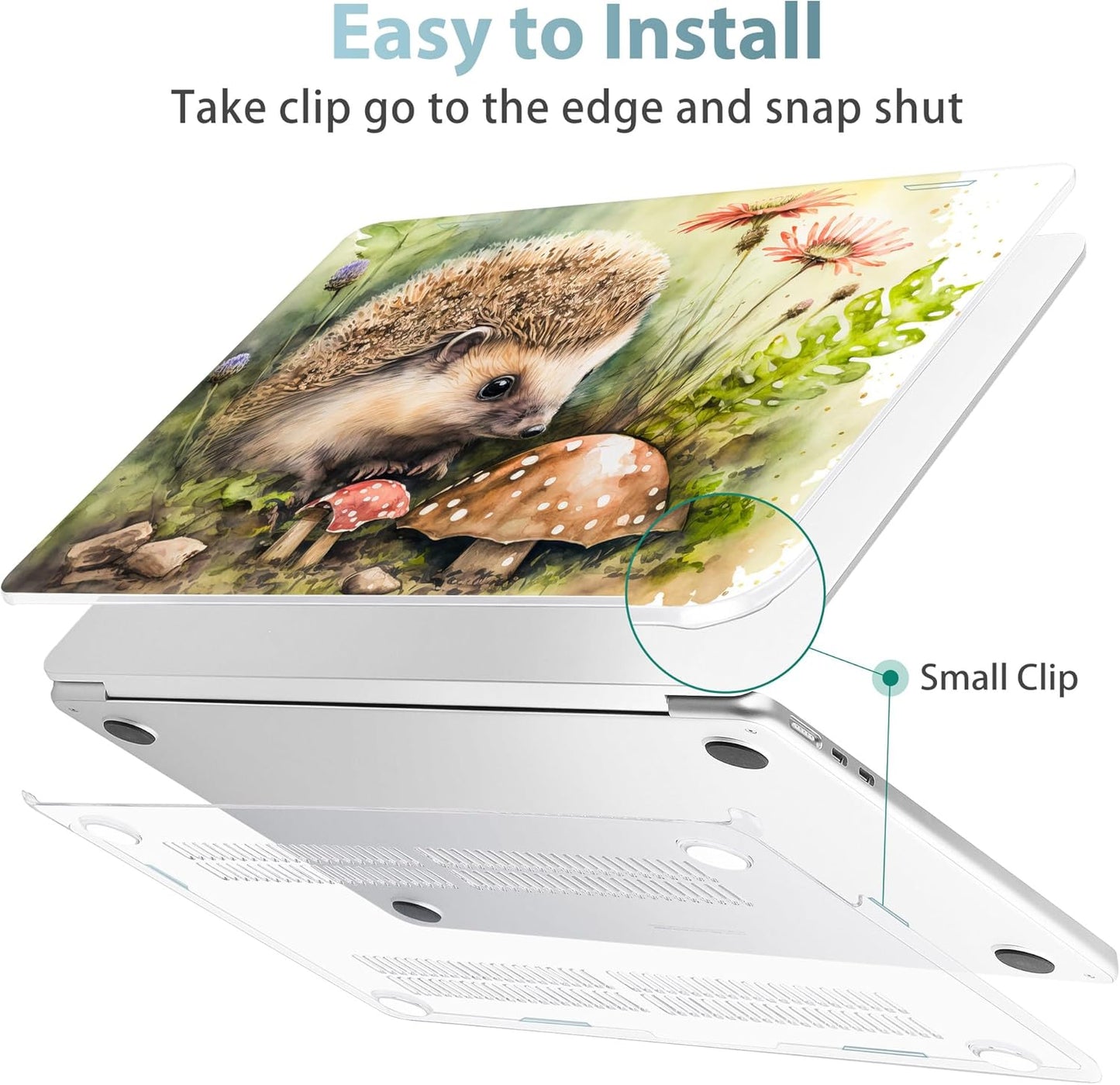 May Chen for MacBook Air 13.6 inch Case A3240 M4 A3113 M3 A2681 M2 with Retina Dispaly, 2025 2024 2023 2022 Release, Plastic Hard Shell Case with Screen Protector & Keyboard Cover, Hedgehog watercolor