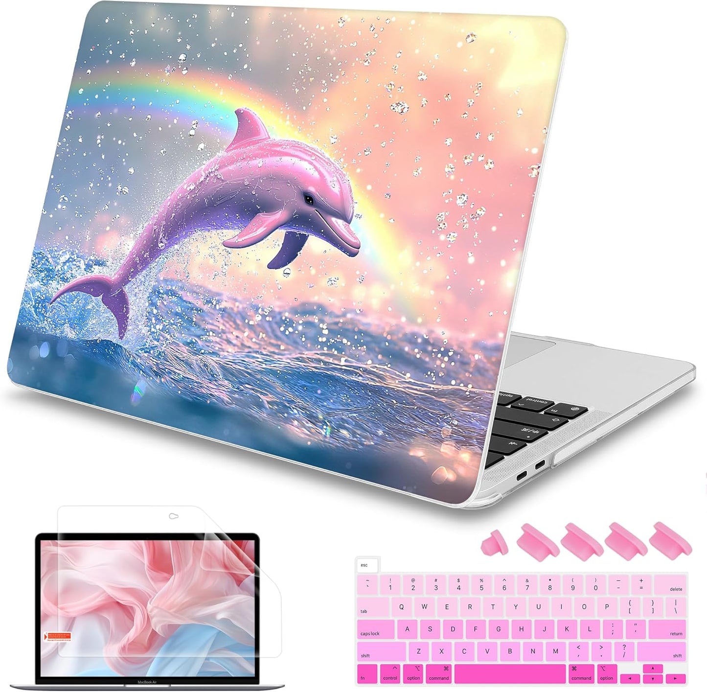 Mektron Case for MacBook Pro 16 Inch A2141 Cover 2019 Release 16" with Liquid Retina Display/Touch ID, Plastic Hard Shell with Keyboard Skin & Screen Protector & Dust Plug, Jumping Dolphin