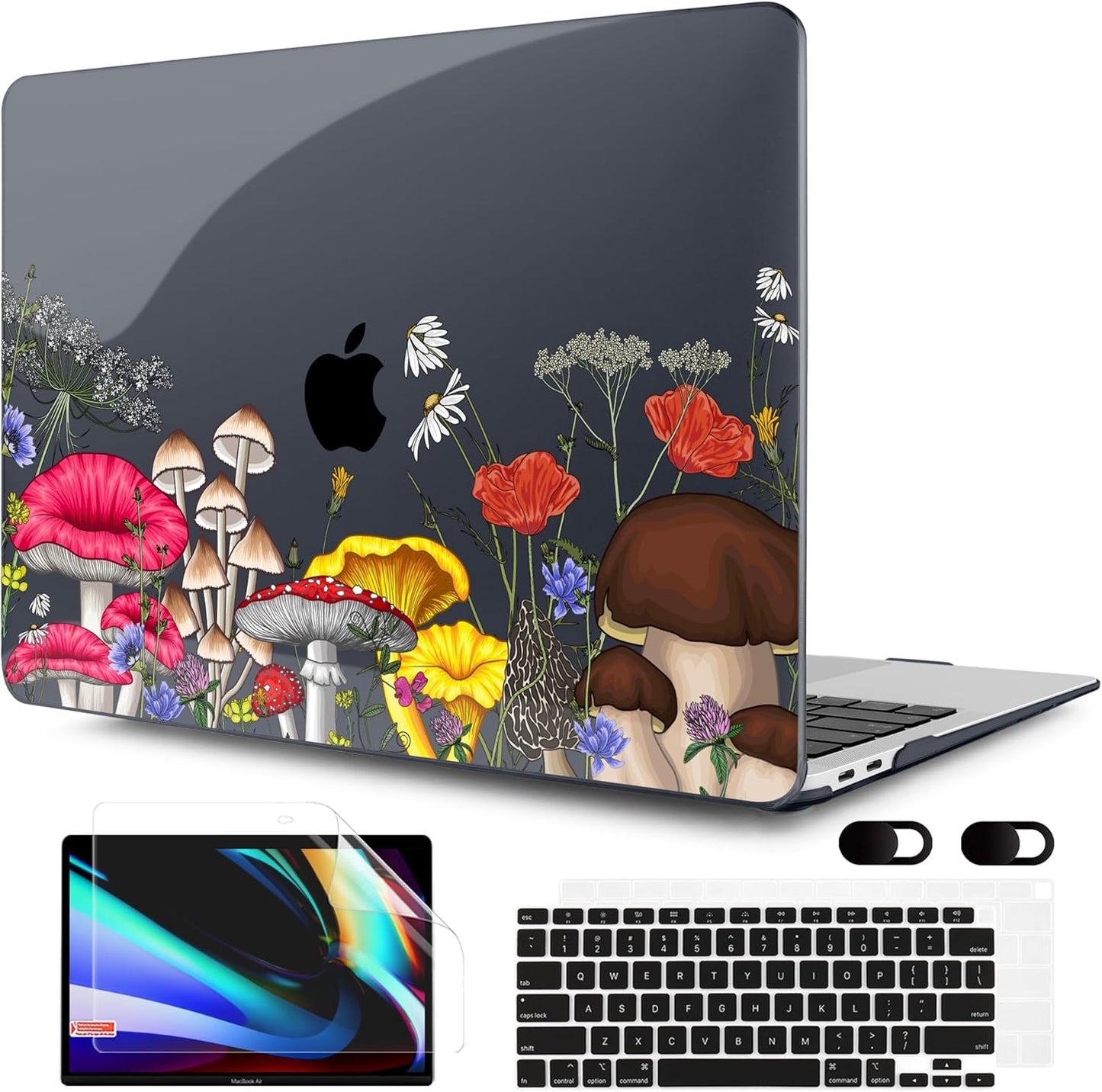 MEEgoodo for MacBook Air 13 inch Case 2021 2020 2019 2018 Released A2337 M1 A2179 A1932 with Touch ID, Plastic Hard Shell & Keyboard Cover Compatible with MacBook Air Case 13.3, Forest of Mushrooms