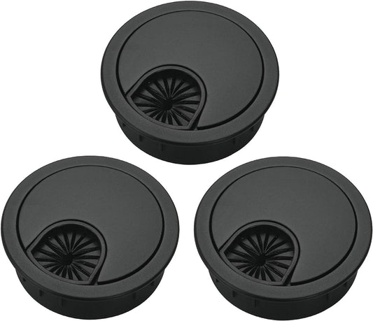 3 Pcs Satin Nickel Metal Cable Grommet, Zinc Alloy Desk Table Grommet Cable Cord Hole Cover for Home and Office, Fits 2inchs Hole 50MM Black