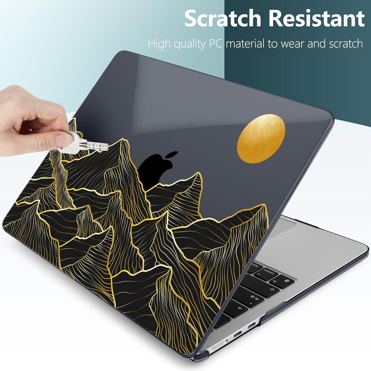 TWOLSKOO Compatible with M4 MacBook Air 15 inch Case 2025-2023 Released Model M4 A3241 M3 A3114 M2 A2941, Plastic Hard Shell & Screen Protector & Keyboard Cover & Trackpad Film, Golden Mountain