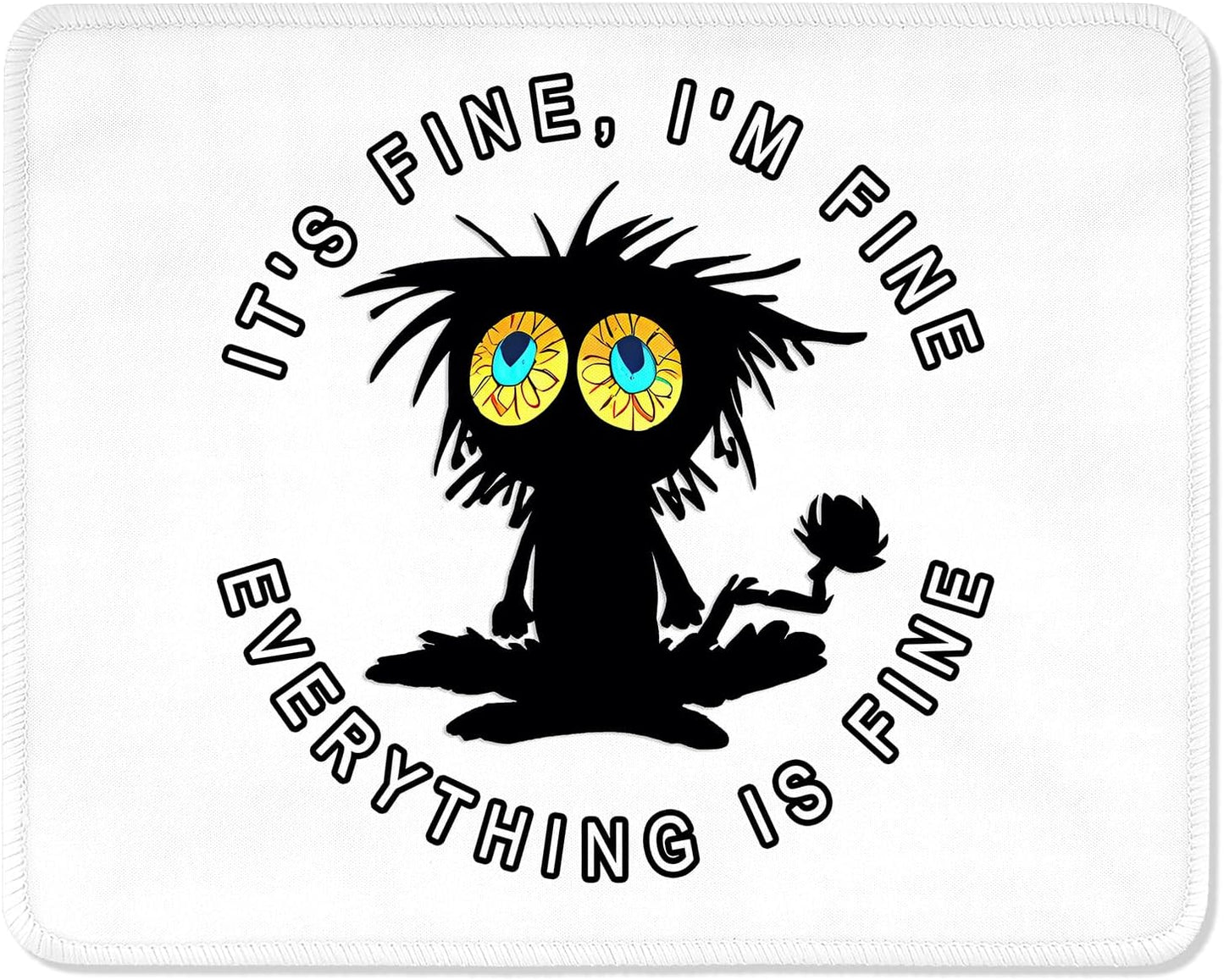 ITNRSIIET Mouse Pad with Stitched Edge Premium Textured Smooth Precise Operation Waterproof Washable Non-Slip Rubber Base Desktop Protection Mat, 10.2×8.3×0.12 inches, Funny Black Cat