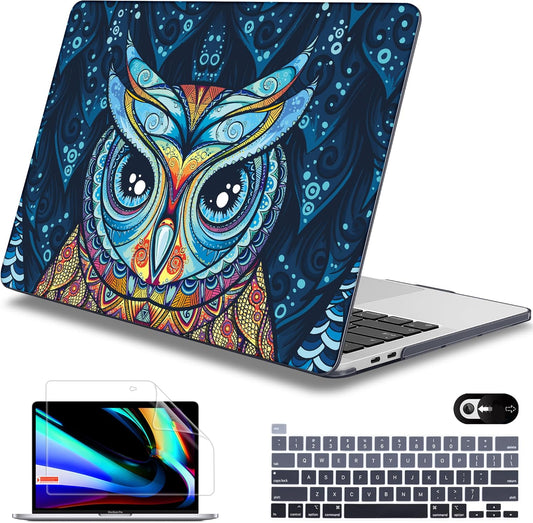 Mektron for MacBook Pro 13-inch Case 2022 2021 2020 Release A2338 M2 M1 A2289 A2251, Printing Plastic Hard Shell Cover with Keyboard Skin for MacBook Pro 13.3-inch Touch Bar Fits Touch ID, Cute Owl