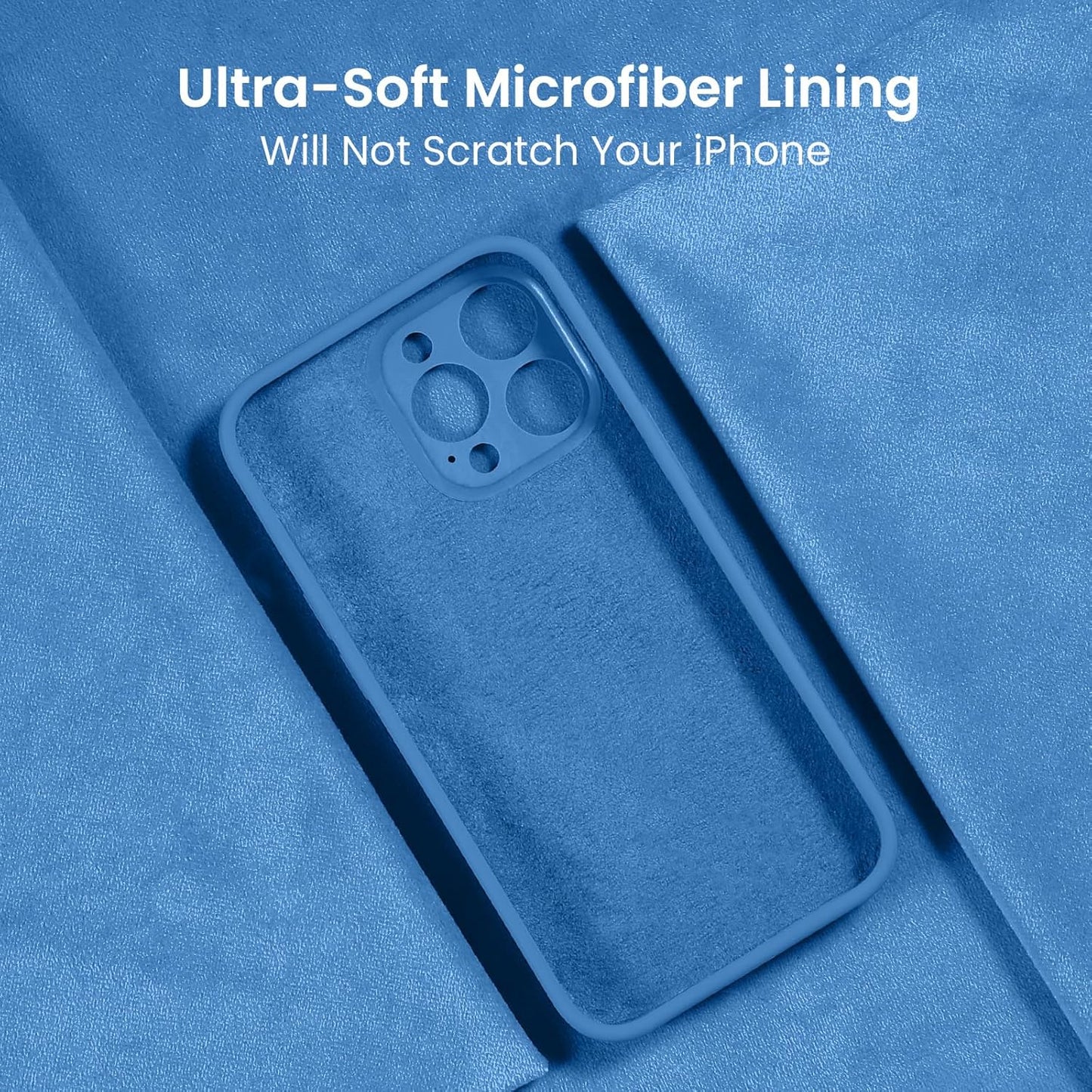 FireNova Designed for iPhone 15 Pro Max Case, Silicone Upgraded [Camera Protection] Phone Case with [2 Screen Protectors], Soft Anti-Scratch Microfiber Lining Inside, 6.7 inch, Blue