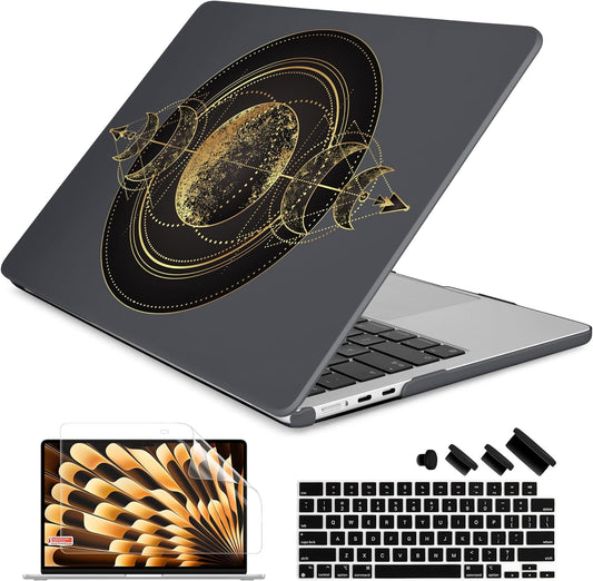 Batianda Premium Case for New MacBook Air 15 inch 2025 M4 2024 2023 with M3 M2 Chip Model A3114, Designed Black Protective Plastic Hardshell & Keyboard Cover & Screen Protector, Moon Magic