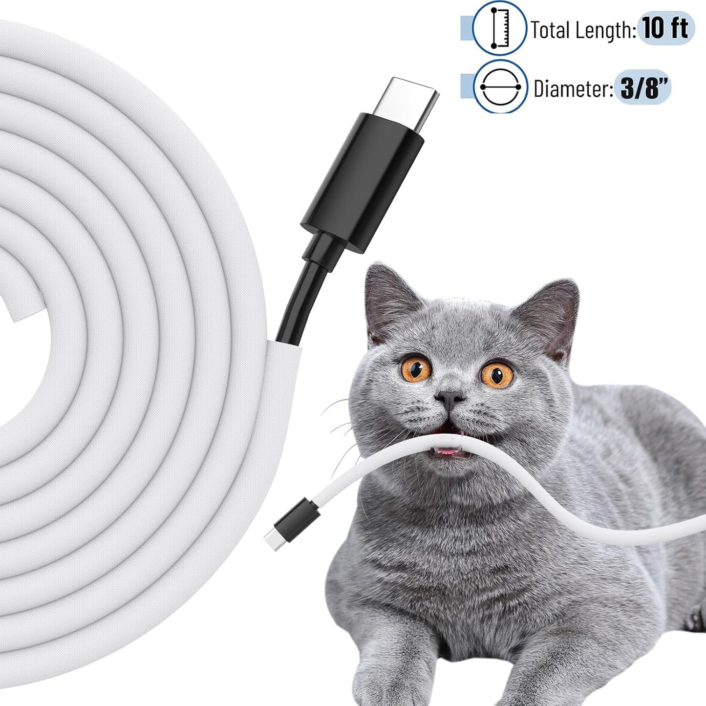 Cord Protectors from Pets No Chew, 3/8 inch 10ft Wire Protector Cord Covers for Pets, Flexible Cable Sleeve Cord Management for TV/Computer/Electric Wires/Phone Charging Cables, White