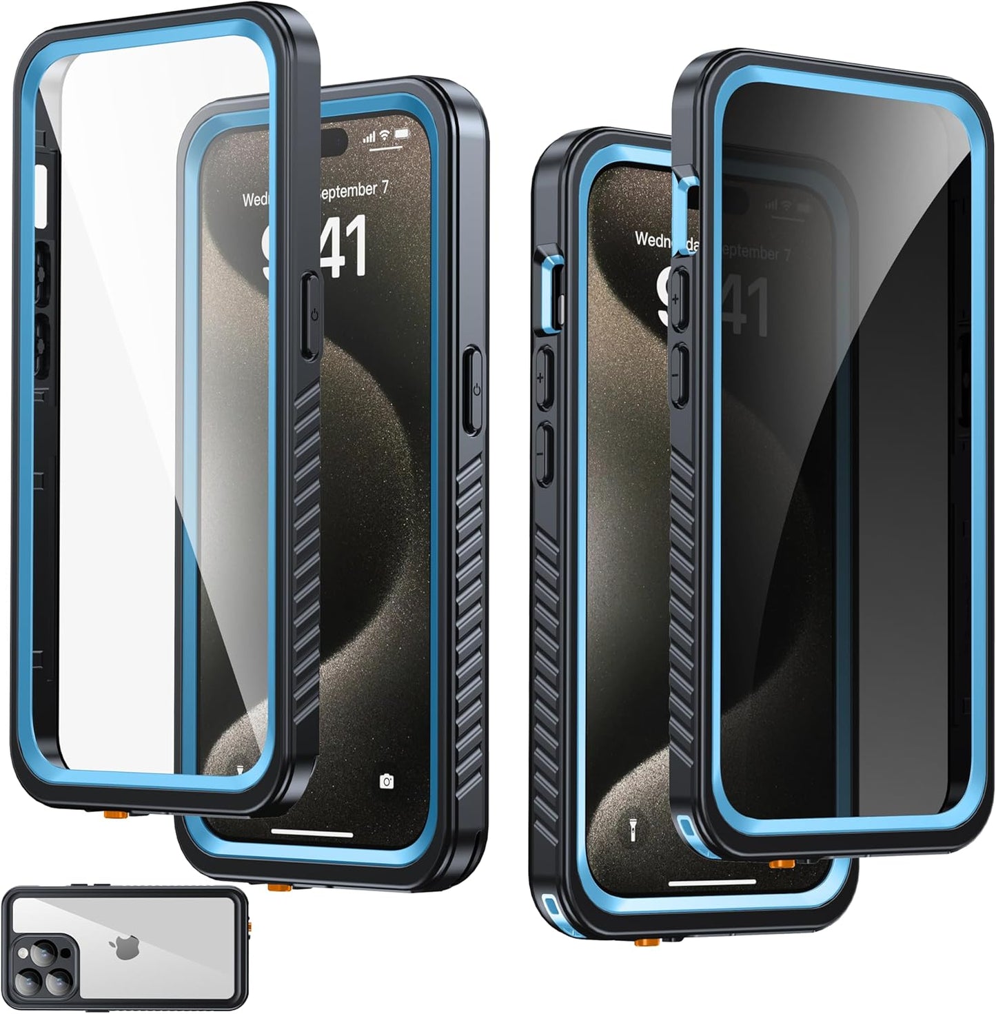 for iPhone 15 Pro Case Waterproof - Built-in Privacy Screen Protector & HD Screen Protector [IP68 Underwater] Shockproof Dustproof Full Body Protection iPhone 15 Pro Phone Case Blue