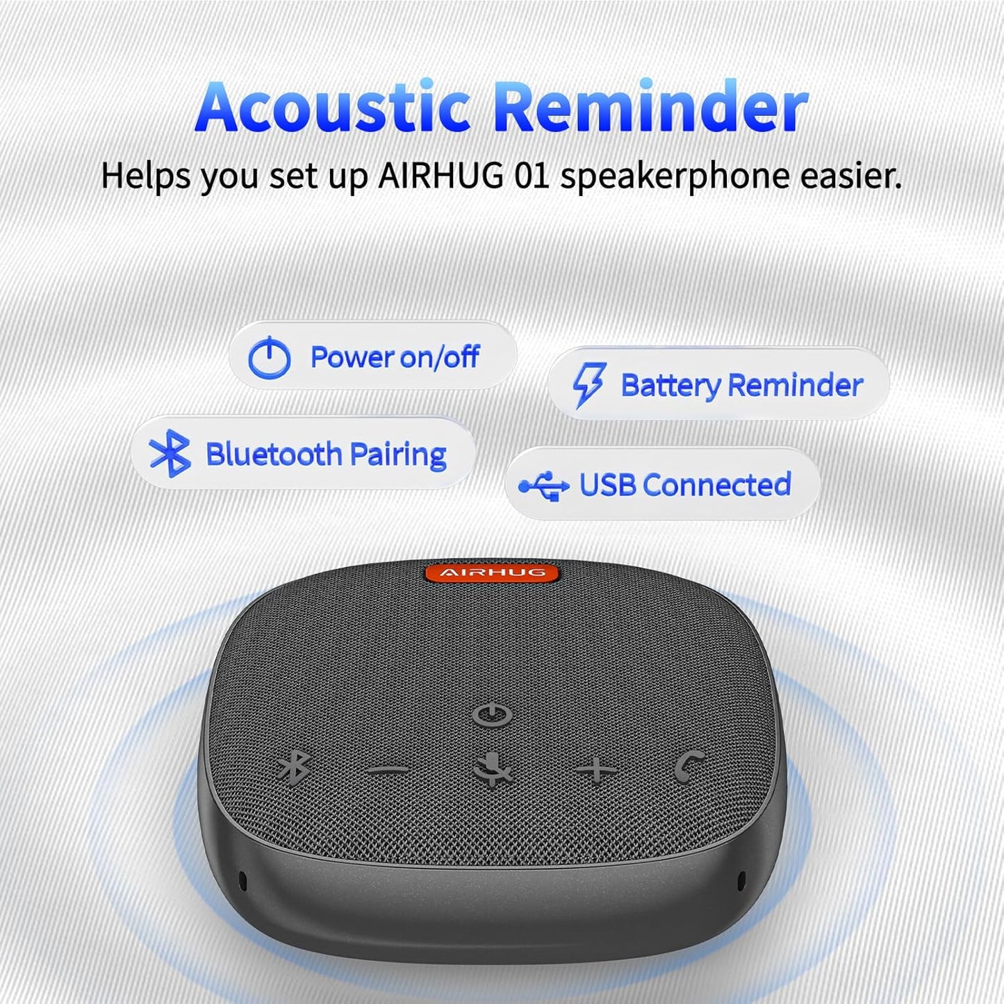 AIRHUG Conference Speaker and Microphone, Bluetooth Speakerphone with 360° Voice Pickup, Advanced Noise Reduction, USB-C Plug & Play, Compatible with Zoom and MS Team
