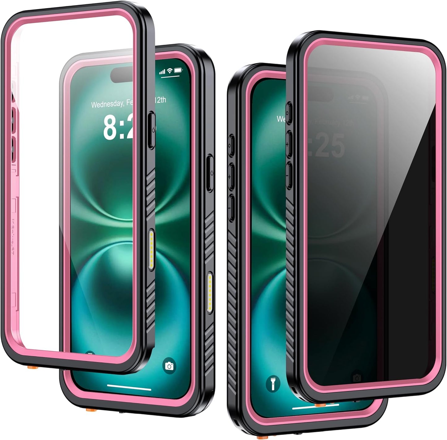 for iPhone 16 Plus Case Waterproof, Built-in Privacy Screen & HD Screen Double Front Frame [IP68 Underwater] Shockproof Dustproof Full Body Protection iPhone 16 Plus Phone Case Pink