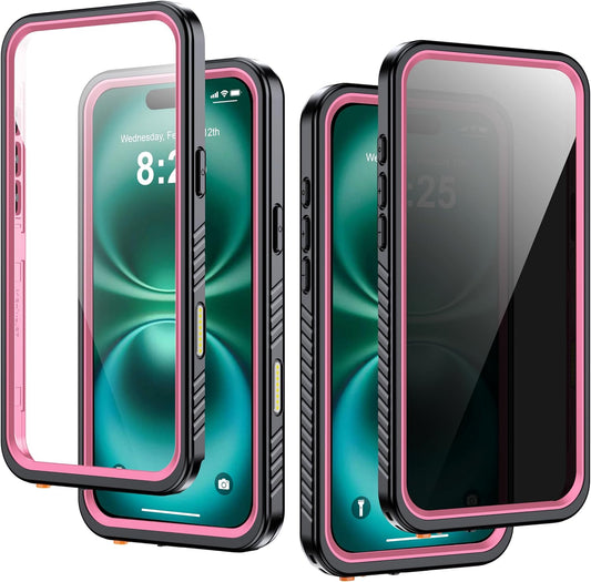for iPhone 16 Plus Case Waterproof, Built-in Privacy Screen & HD Screen Double Front Frame [IP68 Underwater] Shockproof Dustproof Full Body Protection iPhone 16 Plus Phone Case Pink