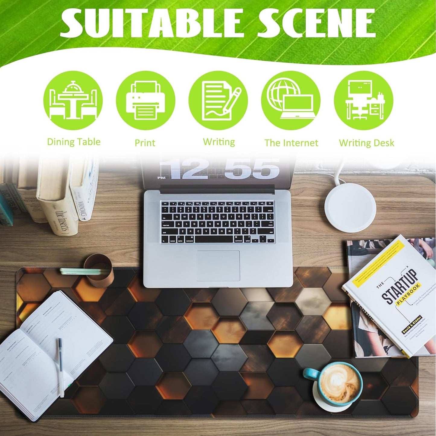 Desk Mat,Golden Honeycomb Technology Desk Pad,Honeycomb Technology Large Gaming Mouse Pad for Desk,Extended Big Computer Keyboard Mouse Pad with Non-Slip Base and Stitched Edge,31.5"x11.8"