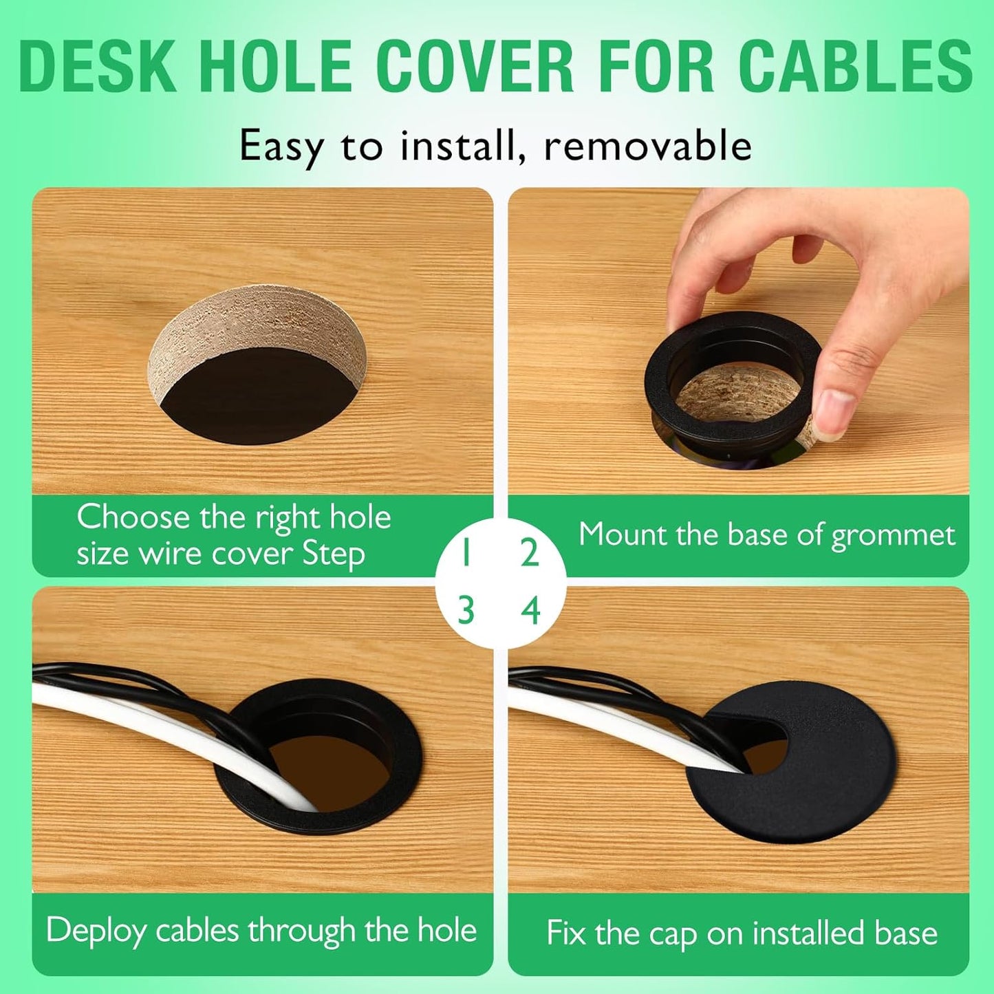 5 Pcs Desk Grommet 2" / 50 mm, Desk Cord Hole Cover, Cable Grommet ABS Plastic, Desk Hole Grommet for Home & Office Pc, Detachable Cable Cord Organizer-White