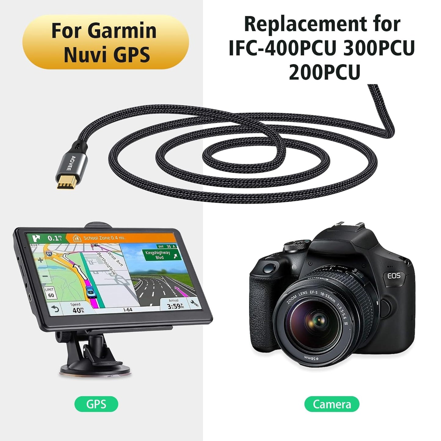 AGVEE 10ft Mini USB Cable, Braided Durable USB-A to Mini-B Charger Charging Cord for TI-84, Garmin GPS, Go-Pro Hero 4 3 2 HD, PS3 Controller, Canon Camera, Blue Yeti Microphone, Dark Gray