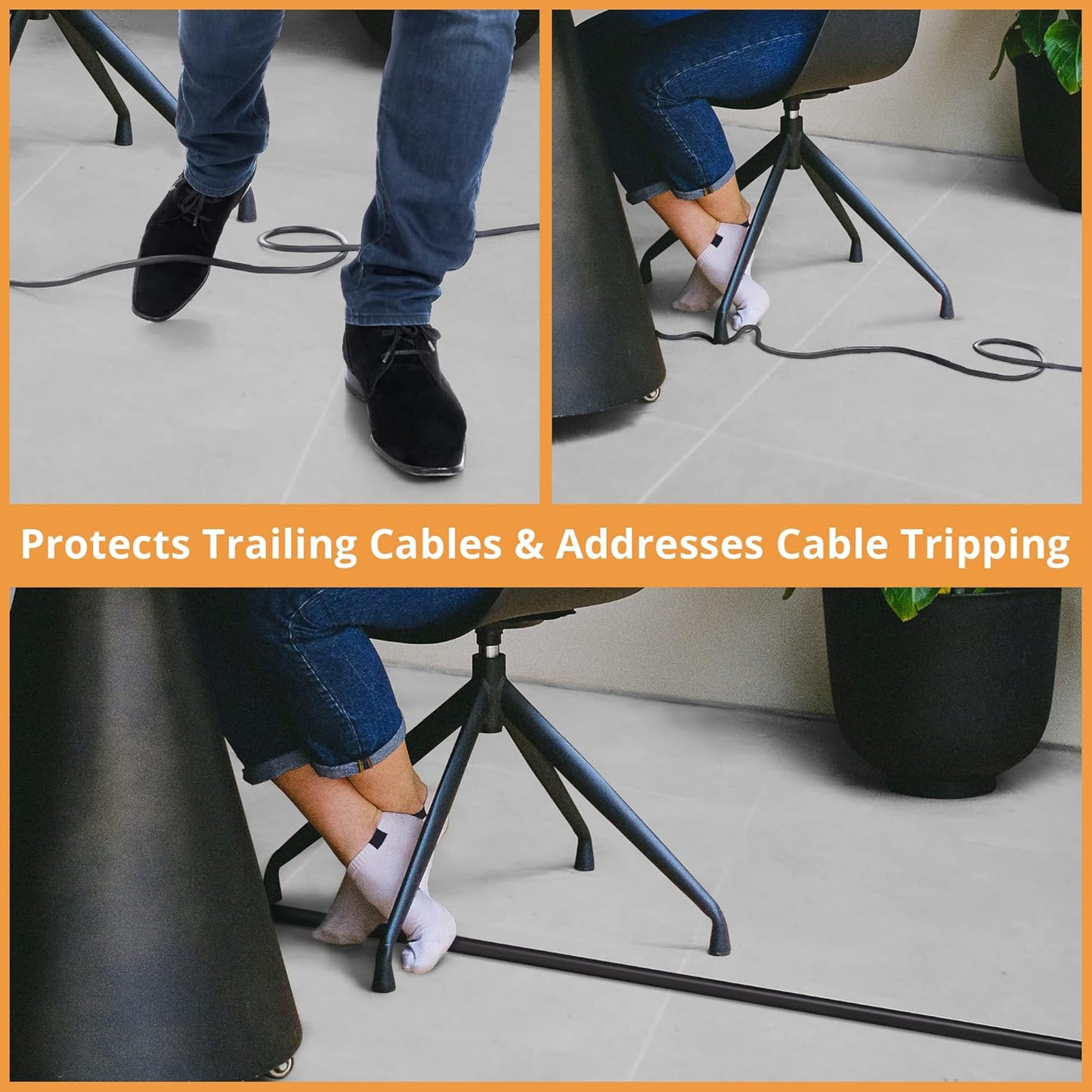 5ft Cord Cover Floor for Extension Cords, Floor Cable Cover, Self-adhesive Wire Cover to Protect Cables & Prevent Tripping, PVC Cord Hider Floor Cord Protector, Internal Channel Diameter: 0.39", Black