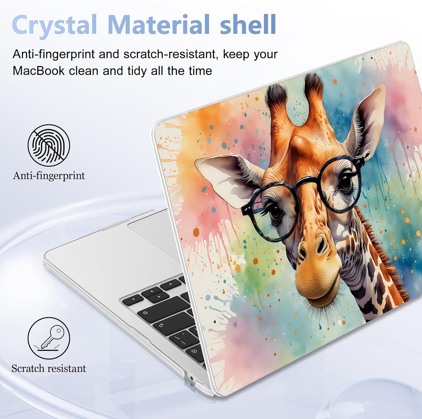 Case for MacBook Air 15 Inch 2025 2024 2023 Release M4 A3241 M3 A3114 M2 A2941, Hard Shell with Screen Protector & Keyboard Cover, Compatible with Touch ID, Glasses Giraffe