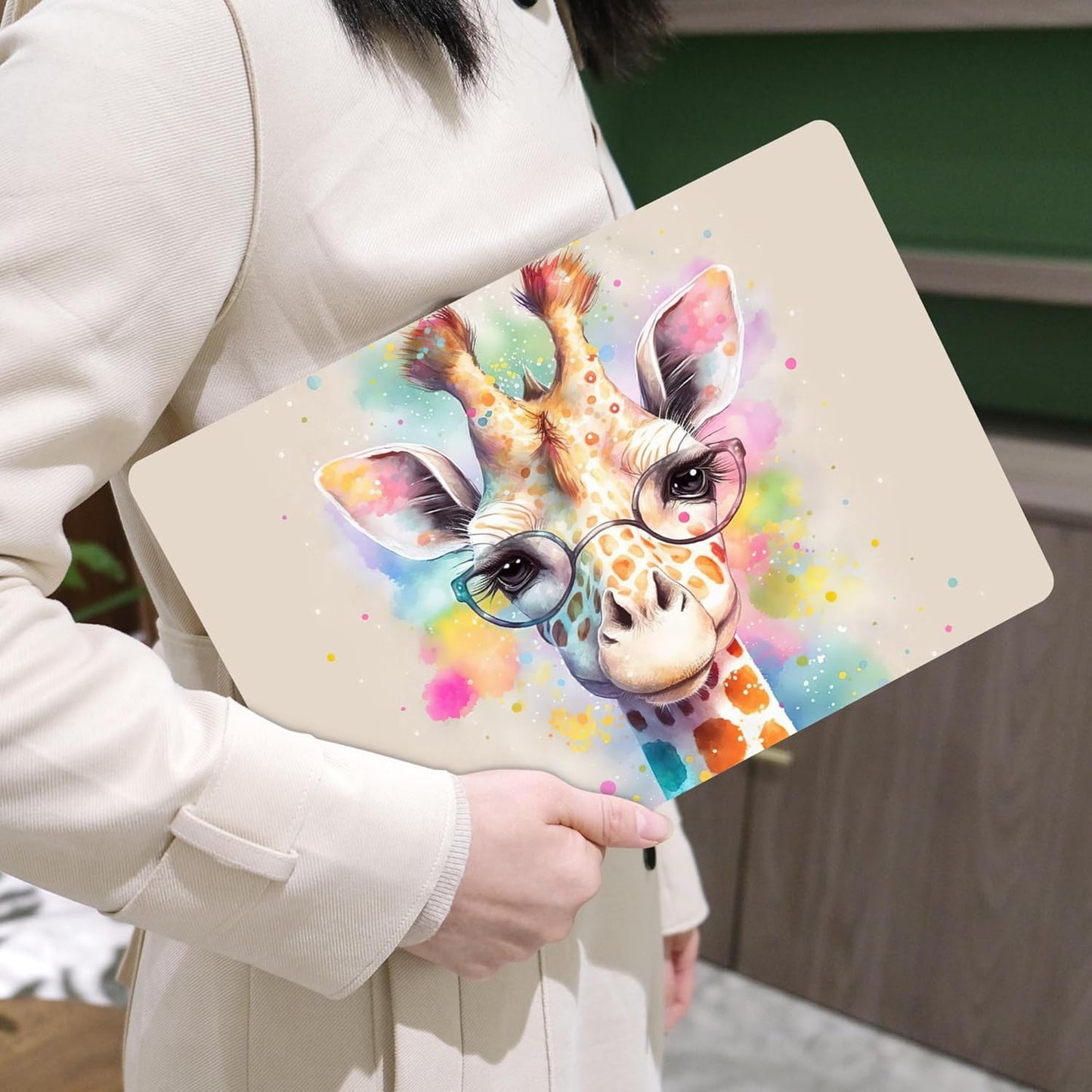 MEEgoodo for MacBook Air 13.3 inch Case 2021 2020 2019 2018 A2337 M1 A2179 A1932, Clear Case for MacBook Air M1, Hard Shell with Keyboard Webcam Cover & Trackpad Film & Type C Adapter,Giraffe