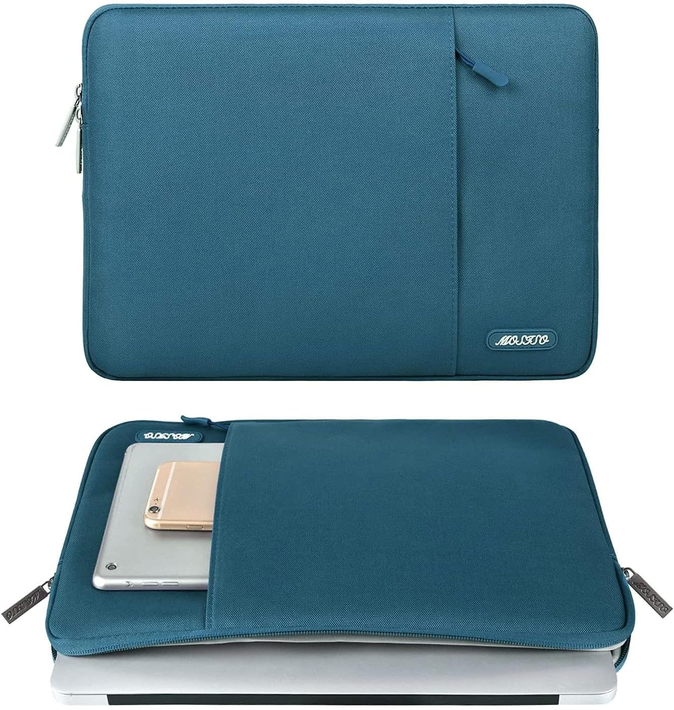 MOSISO Laptop Case 13.3 inch, 13-13.3 inch Laptop Sleeve Compatible with MacBook Air/Pro 13 / Pro 14, HP Dell ASUS Lenovo Notebook, Polyester Vertical Computer Sleeve Bag with Pocket, Deep Teal