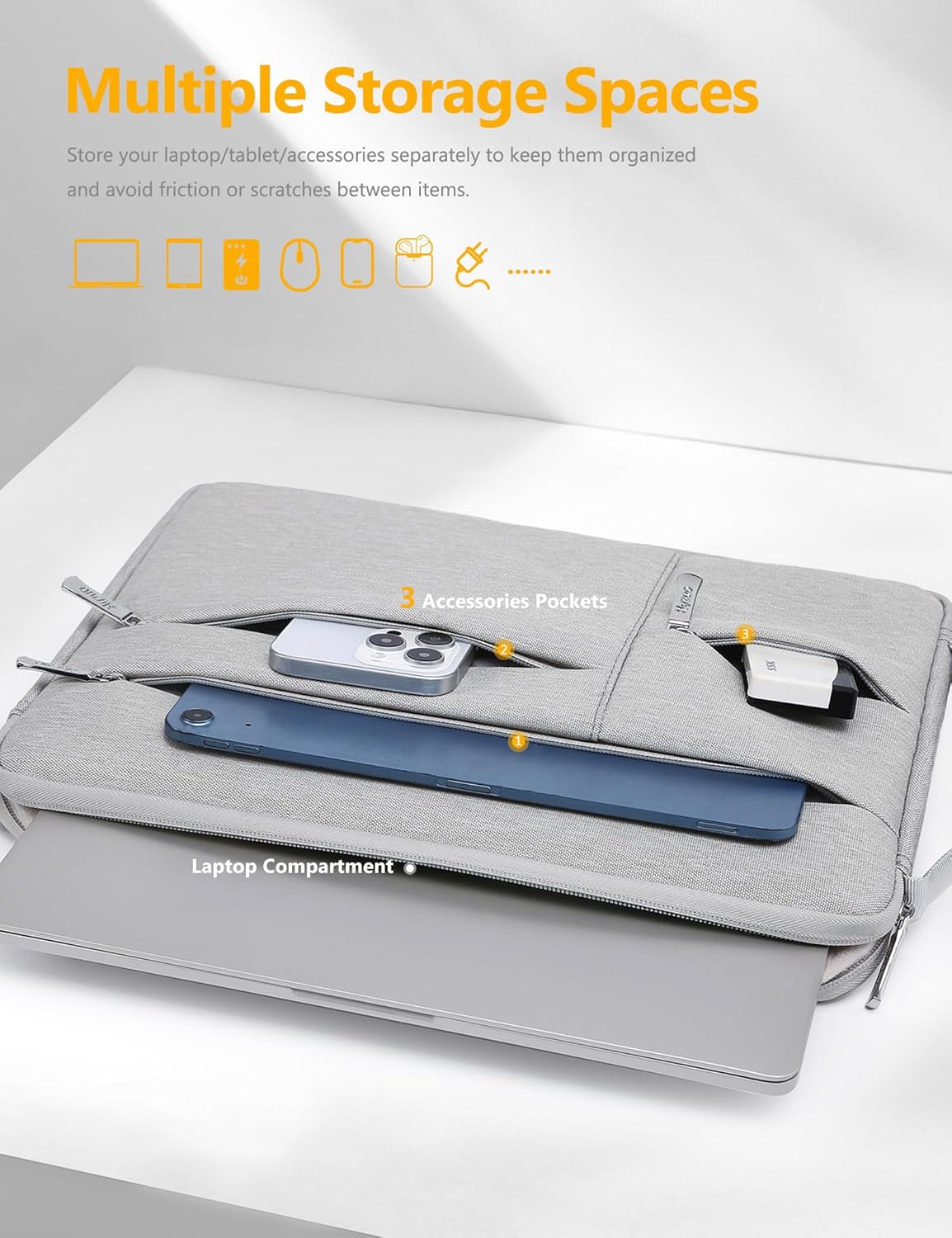 HYZUO 17-17.3 Inch Laptop Sleeve Bag Briefcase for 17" 17.3" HP/Dell/Lenovo/ASUS/LG/MSI Gaming Laptop/Razer Blade 17/18, Men Women NoteBook Protective Case Bag, Light Gray