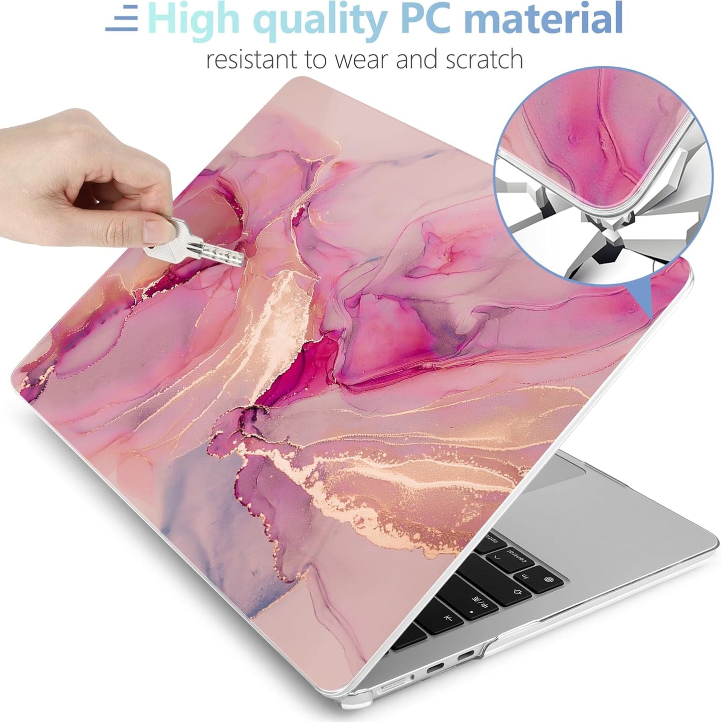 MEEgoodo for M4/M3/M2 MacBook Air 15.3 inch Case 2025 2024 2023, Case Fit Model (A3241/A3114/A2941) for MacBook Air 15 inch, Laptop Hard Shell with Keyboard Cover, Gold Splashes Marble