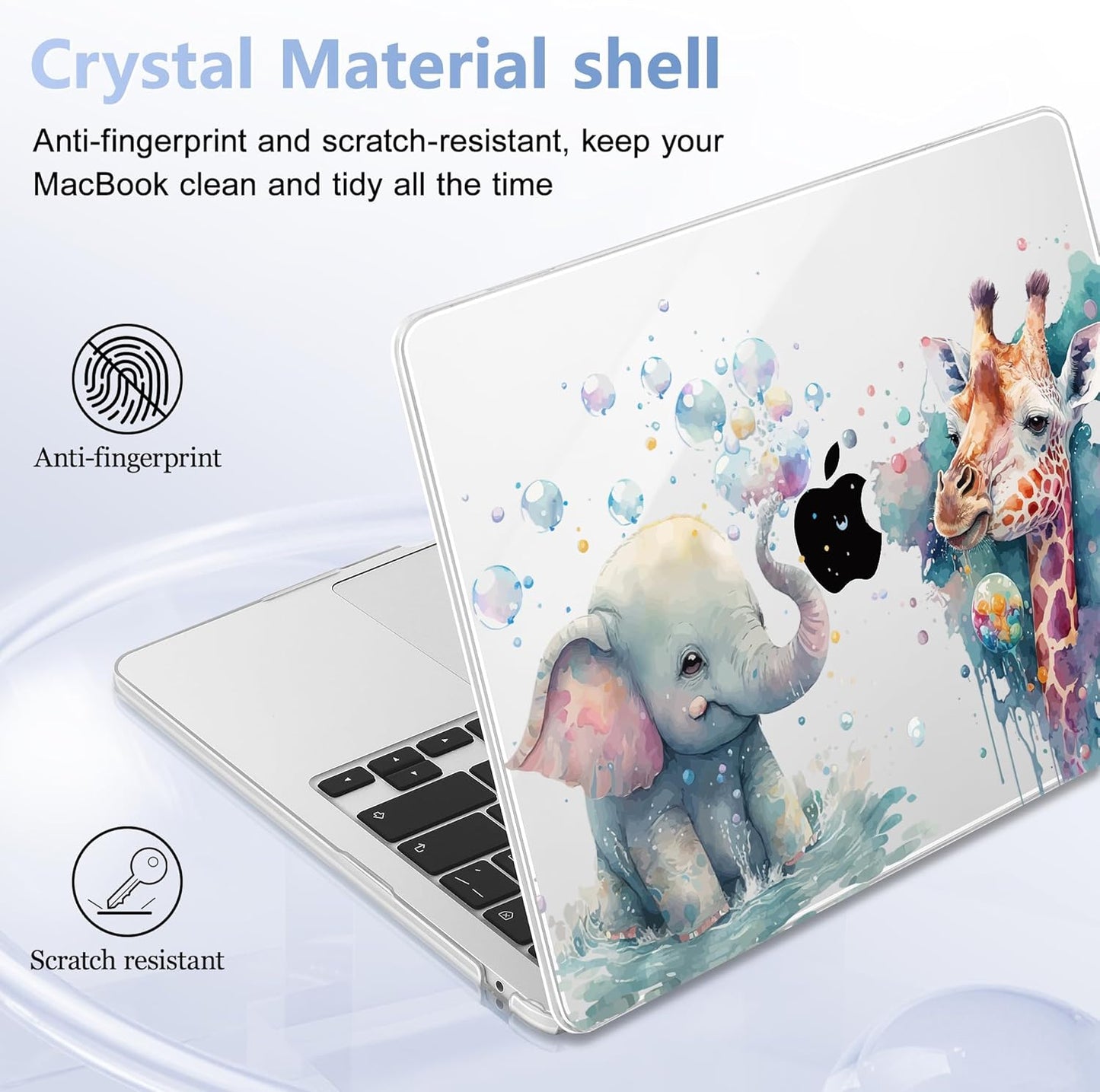 Case for MacBook Air 15 Inch 2025 2024 2023 Release M4 A3241 M3 A3114 M2 A2941, Hard Shell with Screen Protector & Keyboard Cover, Compatible with Touch ID - Elephant & Giraffe