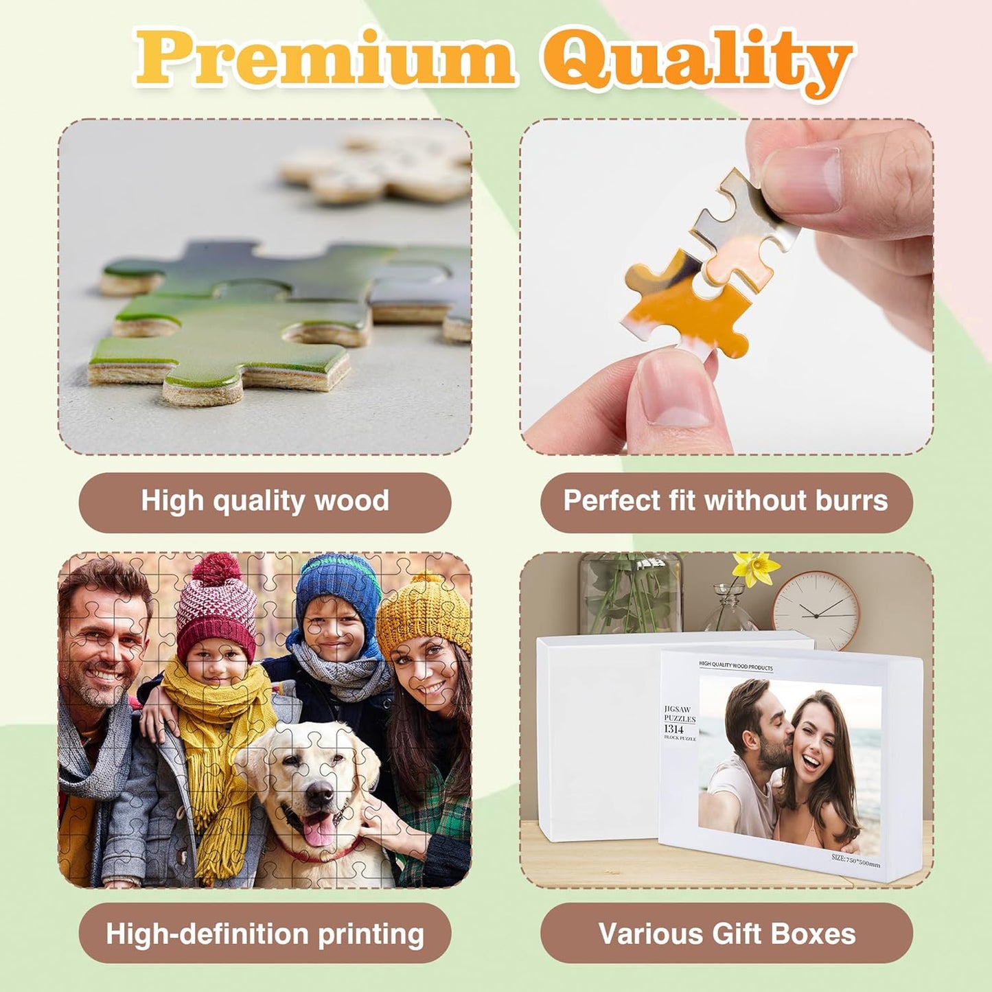 Easycosy Custom Photo Puzzles 300/500/1000 Pieces for Adults Families Personalized Picture Text Jigsaw Puzzle Gift for Holiday Birthday Wedding Anniversay(Horizontal/Vertical)