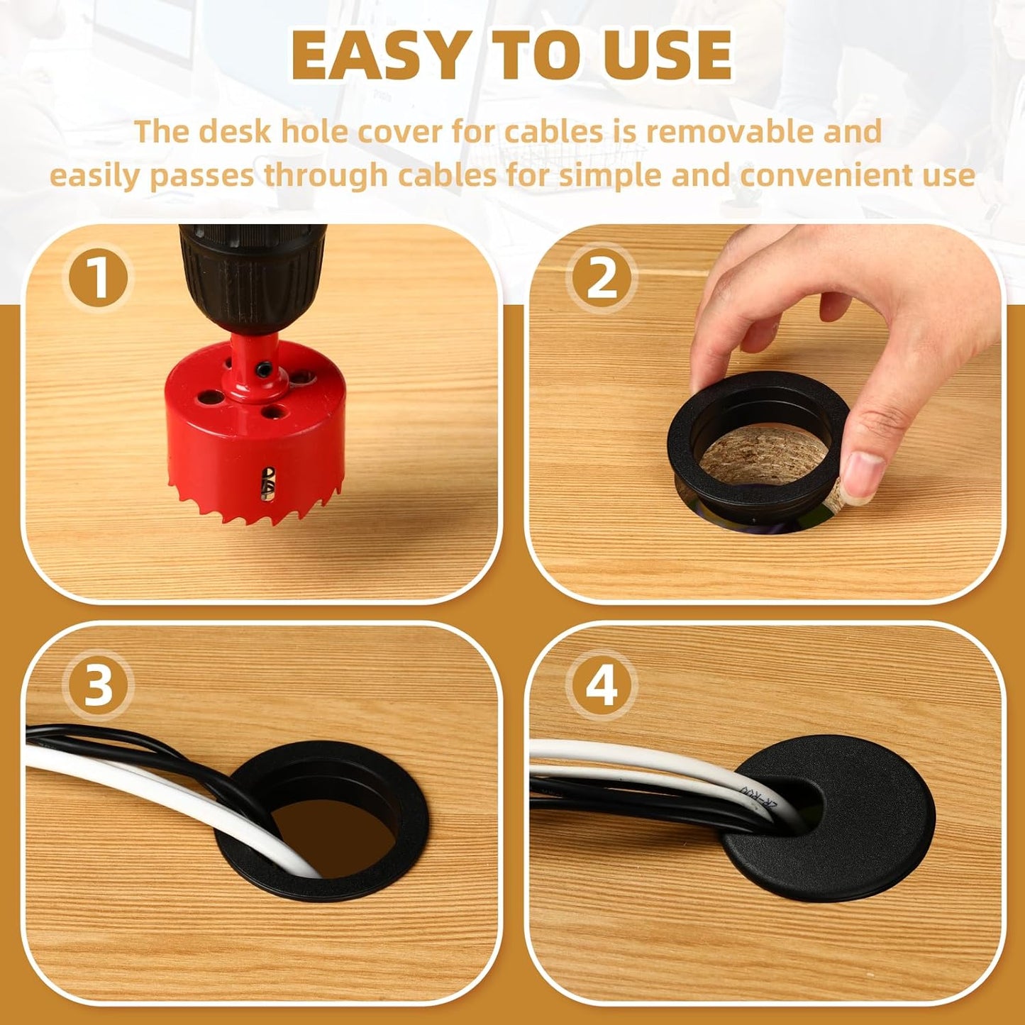 Desk Grommet 2 Inch (50 mm) 10 Pieces, Desk Hole Cover for Cables White, ABS Plastic Grommet Hole Cover with Hole Saw for Wires Cables Through The Countertop by XIOGZAXI