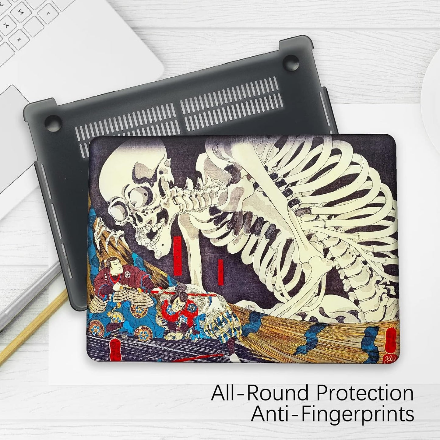 Berkin Arts Compatible with MacBook Pro 13 inch Cover, 2022, 2021, 2020-2018 Release A1708 with Keyboard Cover & Screen Protector Feudal Japan Art (The Skeleton Specter by Kuniyoshi)