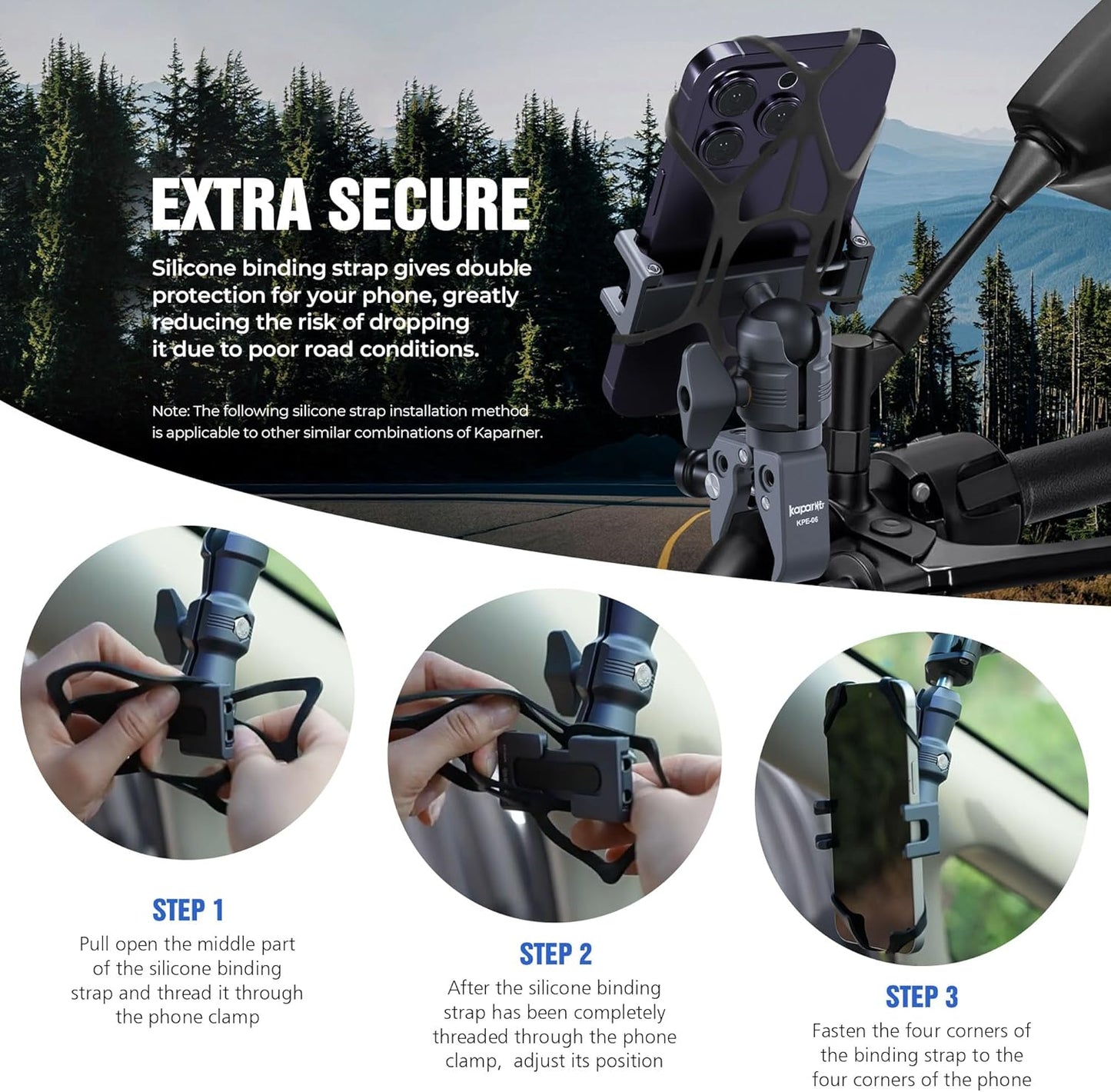 Riding Phone Clip Kit, Dual Knob Single Socket Arm and Aluminium Handlebar Base Mount Strong Rod Clamp, Suitable for Installation in 0.55-1.77” Diameter Steel Round Bar (KPS-07)