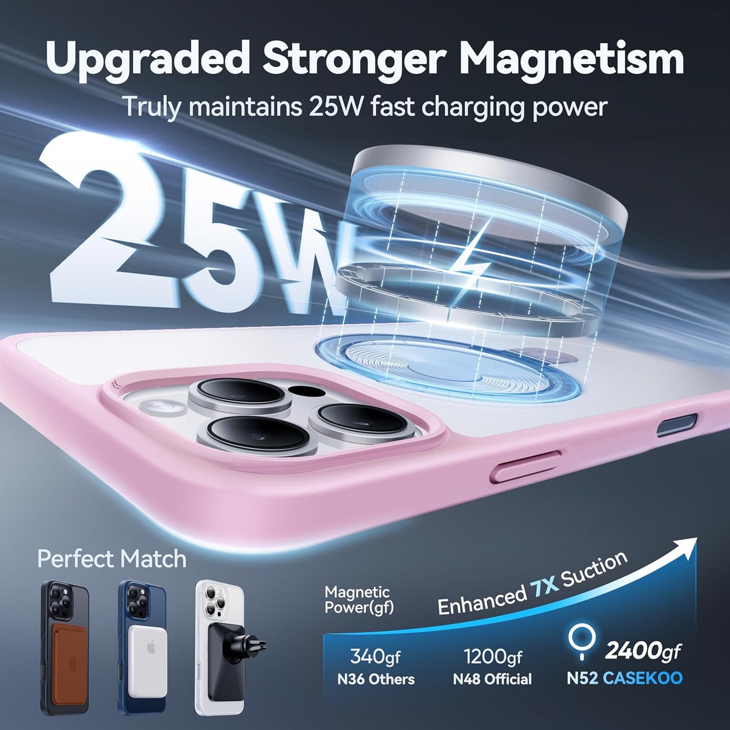 CASEKOO Designed for iPhone 16 Pro Case with Magnetic Invisible Stand [Military Drop Protection] [Compatible with MagSafe] Shockproof Slim Matte Translucent Case 6.3 Inch, Pink