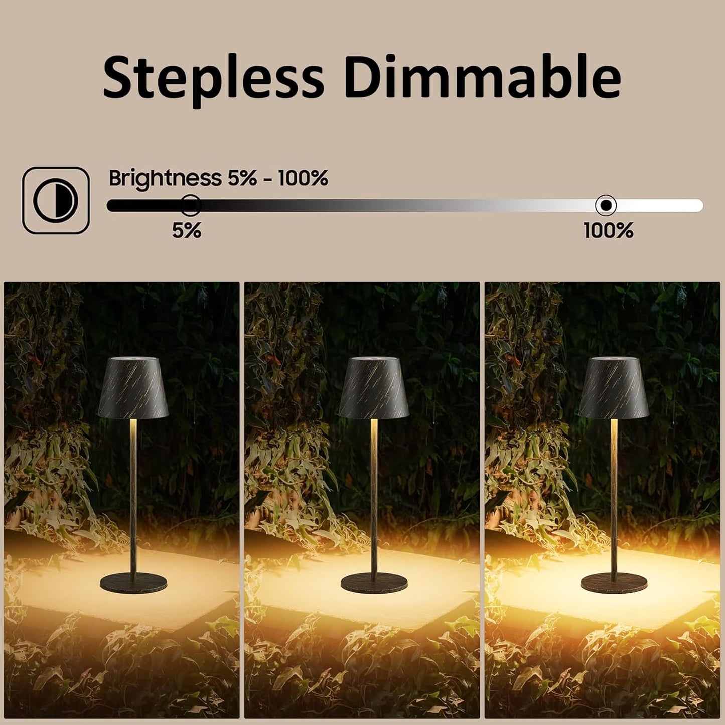 2-Pack Copper Cordless Table Lamp,Rechargeable LED Desk Lamp,5000mAh Battery Operated Lamp,3000K Warm Light Stepless Dimming,IP54 Waterproof Portable Table Light for Restaurant/Camping,Copper