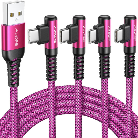AINOPE USB C Cable [4-Pack, 3.1A] Type C Charger Fast Charging, Right Angle [10/6.6/3.3/3.3ft] USB A to USB C Cable Nylon Braided Compatible with Galaxy S22 S10 Plus S21 S20, Note 10, LG Google Pixel