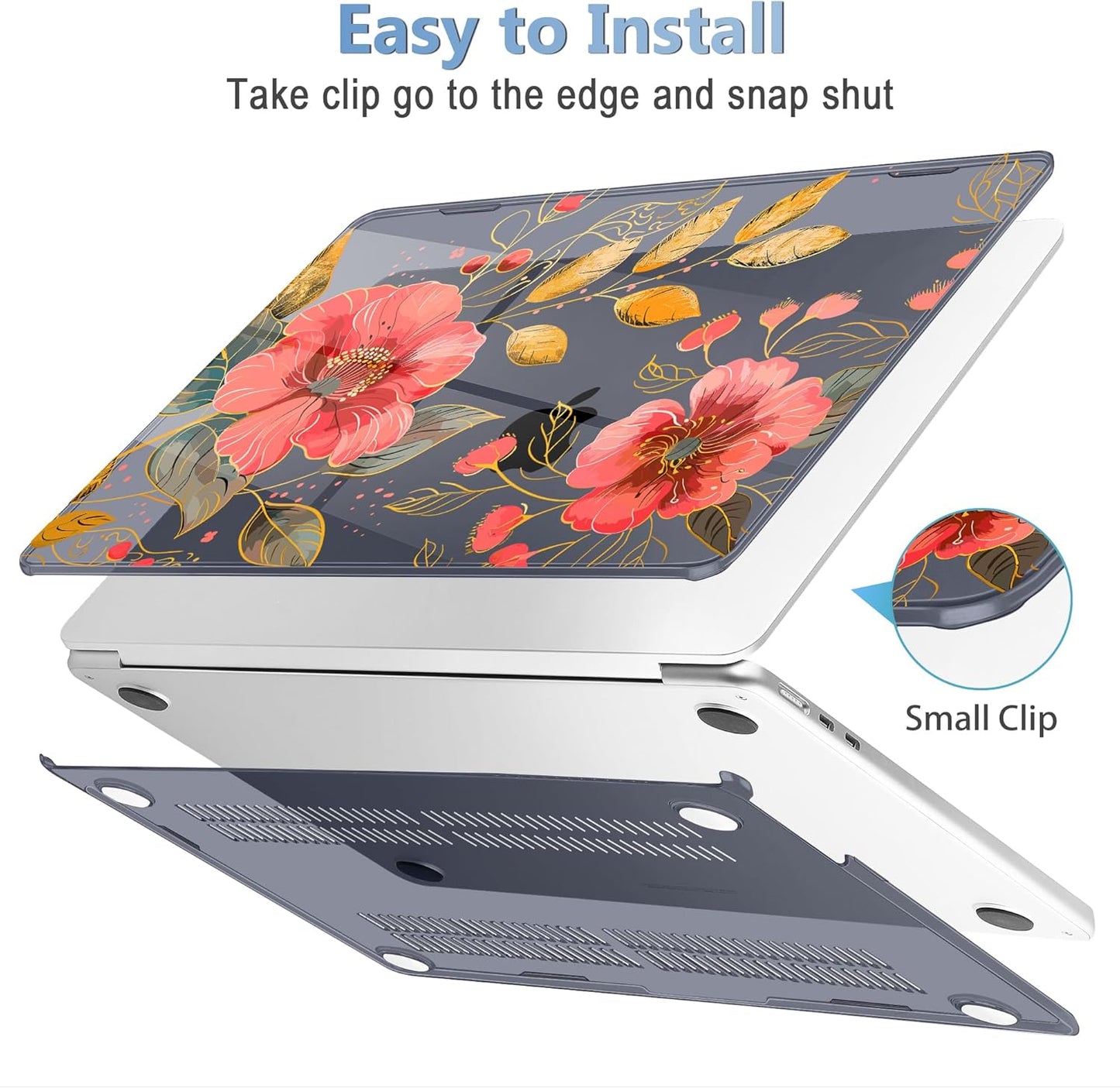 Mektron Compatible with M4 MacBook Air 15 inch Case 2025 A3241 2024 2023 M3 A3114 A2941 M2 Liquid Retina Display Touch ID, Plastic Hard Case & Keyboard Skin & Screen Protector - Floral C339