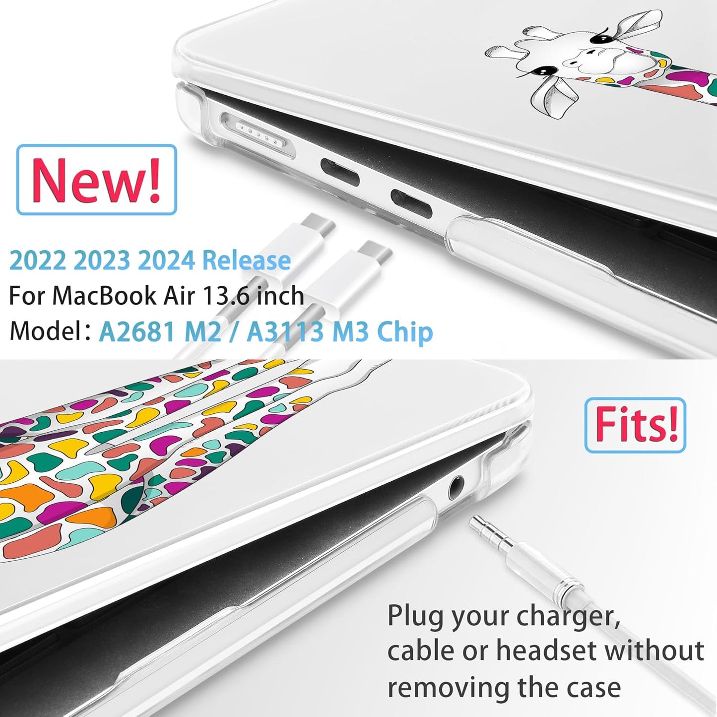 Mektron for 2025 M4 MacBook Air 13.6 Inch A3240 Case Fits 2023 A2681 M2 2024 A3113 M3 Chip with Liquid Retina Display Touch ID, Printed Plastic Hard Shell Cover for MacBook Air 13.6", Giraffe