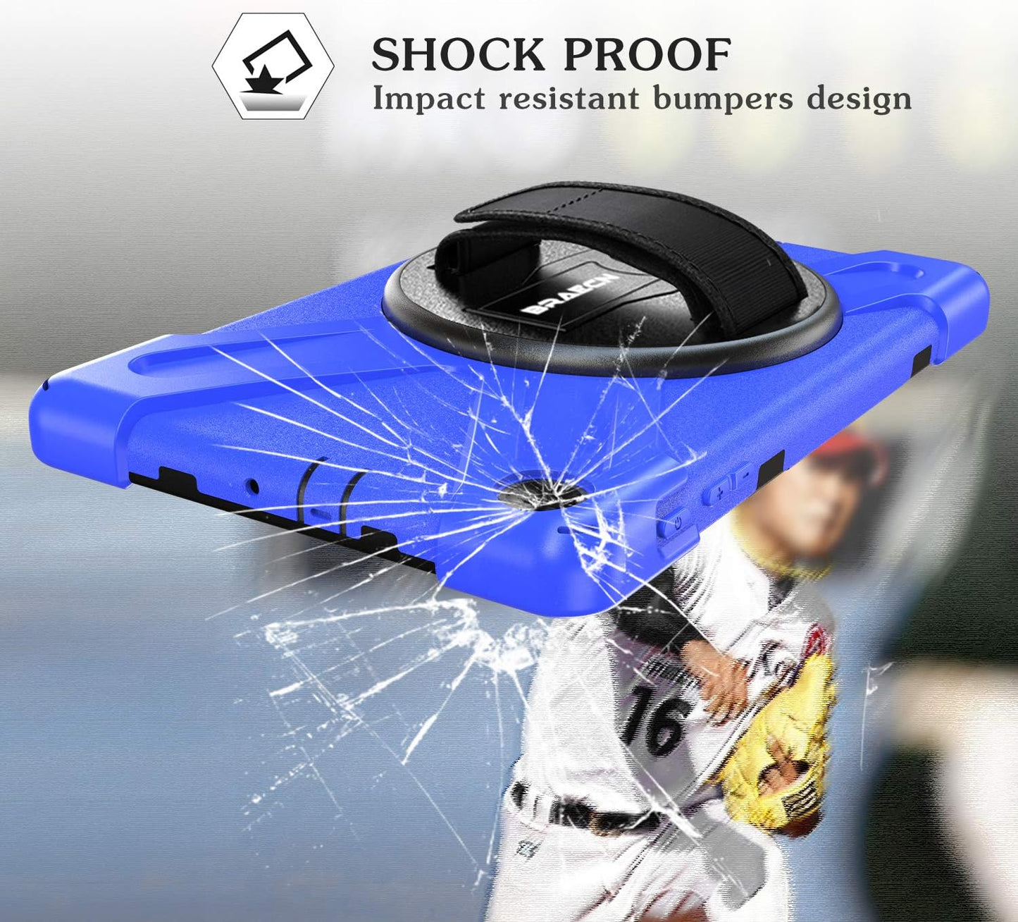 BRAECN for Galaxy Tab A 10.1 Case SM-T510/SM-T515,[Adjustable Hand Strap] [Rotating Stand] [Attachable Shoulder Strap] Heavy Duty Drop Protection Rugged Case for Samsung Tab A 10.1 Inch 2019 -Blue