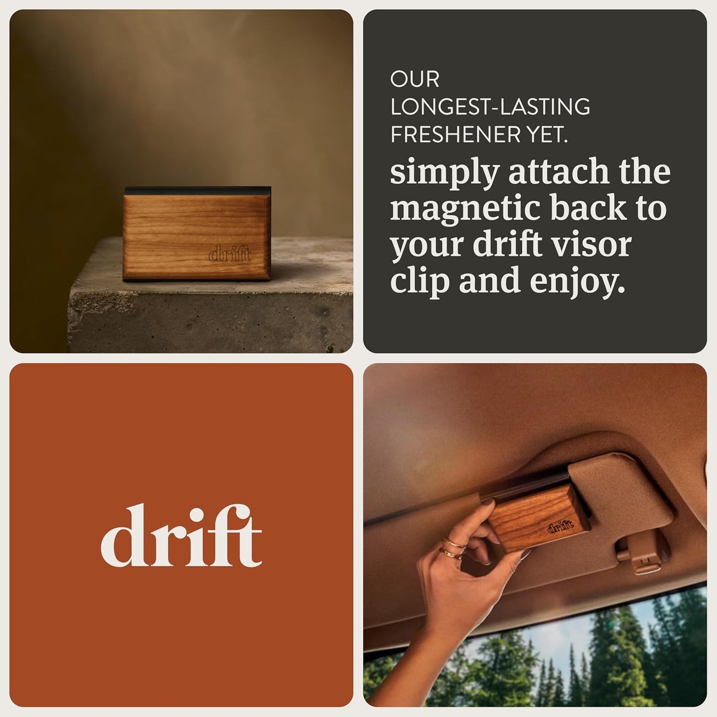 Drift Car Air Freshener - The Original Wood Air Freshener - Car Odor Eliminator - Long Lasting Scent - Metal Clip - Essential Oils - Clean Ingredients - Amber Scent 3 Pack Refill - NO CLIP INCLUDED