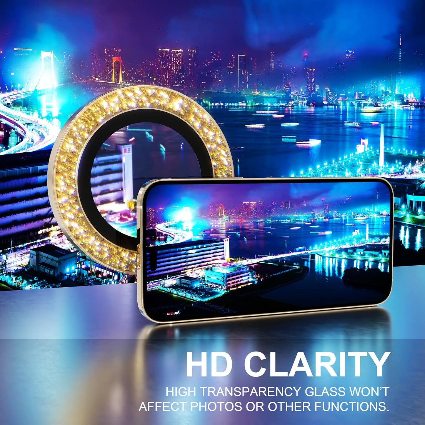 Choiche [3+1 for iPhone 14 Pro/iPhone 14 Pro Max Camera Lens Protector Bling, 9H Tempered Glass Camera Cover Screen Protector Metal Ring Decoration Accessories (Glitter-Gold)