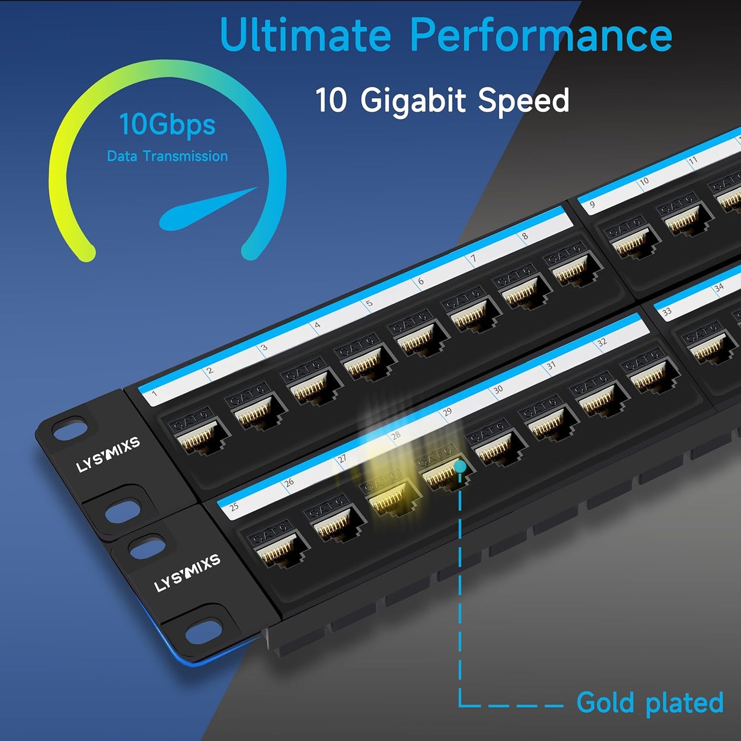 48 Port RJ45 Cat6 Patch Panel, 19 Inch, Black, Easy Install & Repair, Gold Plated Keystone, Rack Mountable