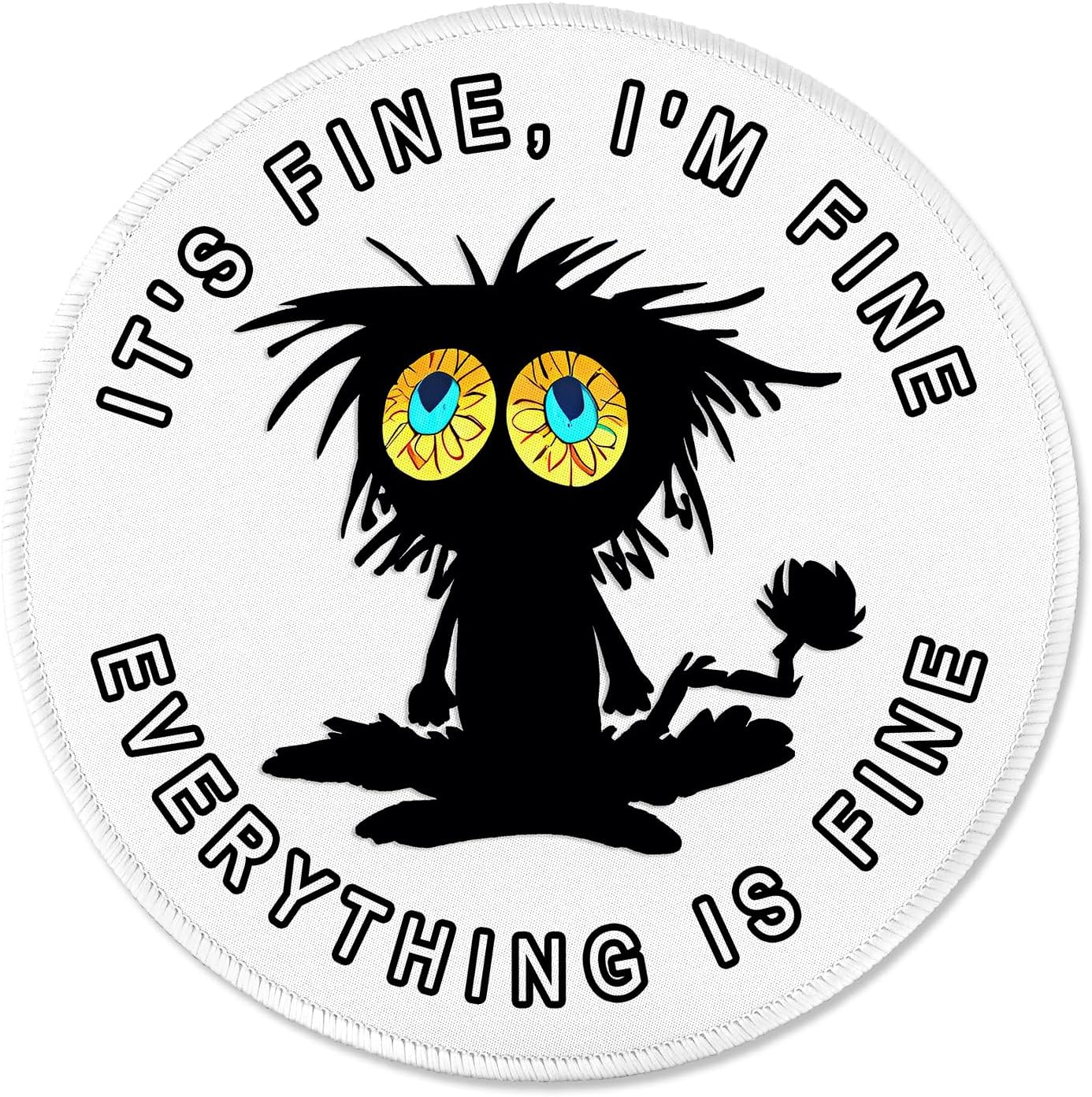 ITNRSIIET Round Mouse Pad with Stitched Edge Premium-Textured Waterproof Non-Slip Rubber Base Desktop Protection Mat Diameter 8.7 inches, Funny Black Cat