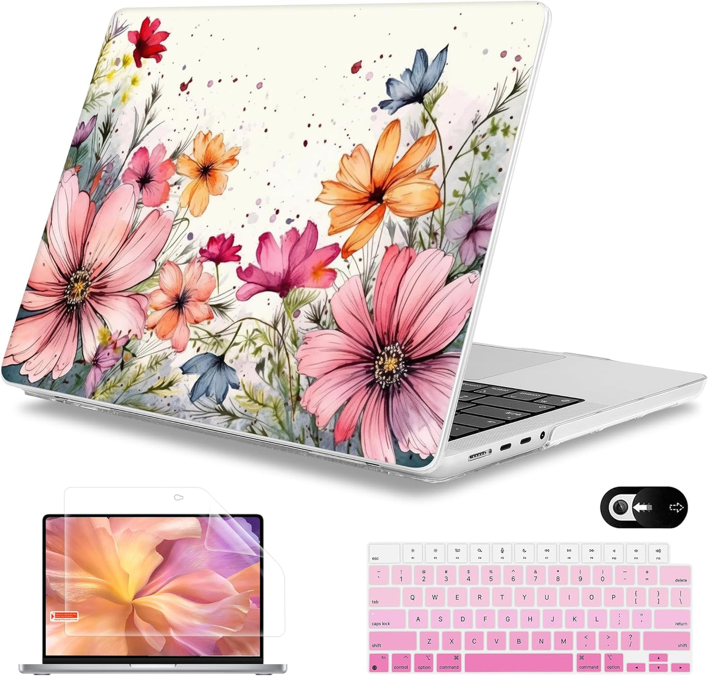 Mektron Case for MacBook Pro 16" M4 A3403 A3186 M3 A2991 M2 A2780 M1 A2485 (2021/2023/2024) Pro/Max with Touch ID, Hard Shell Plastic Laptop Cover Keyboard Cover Screen Protector, Colorful Floral