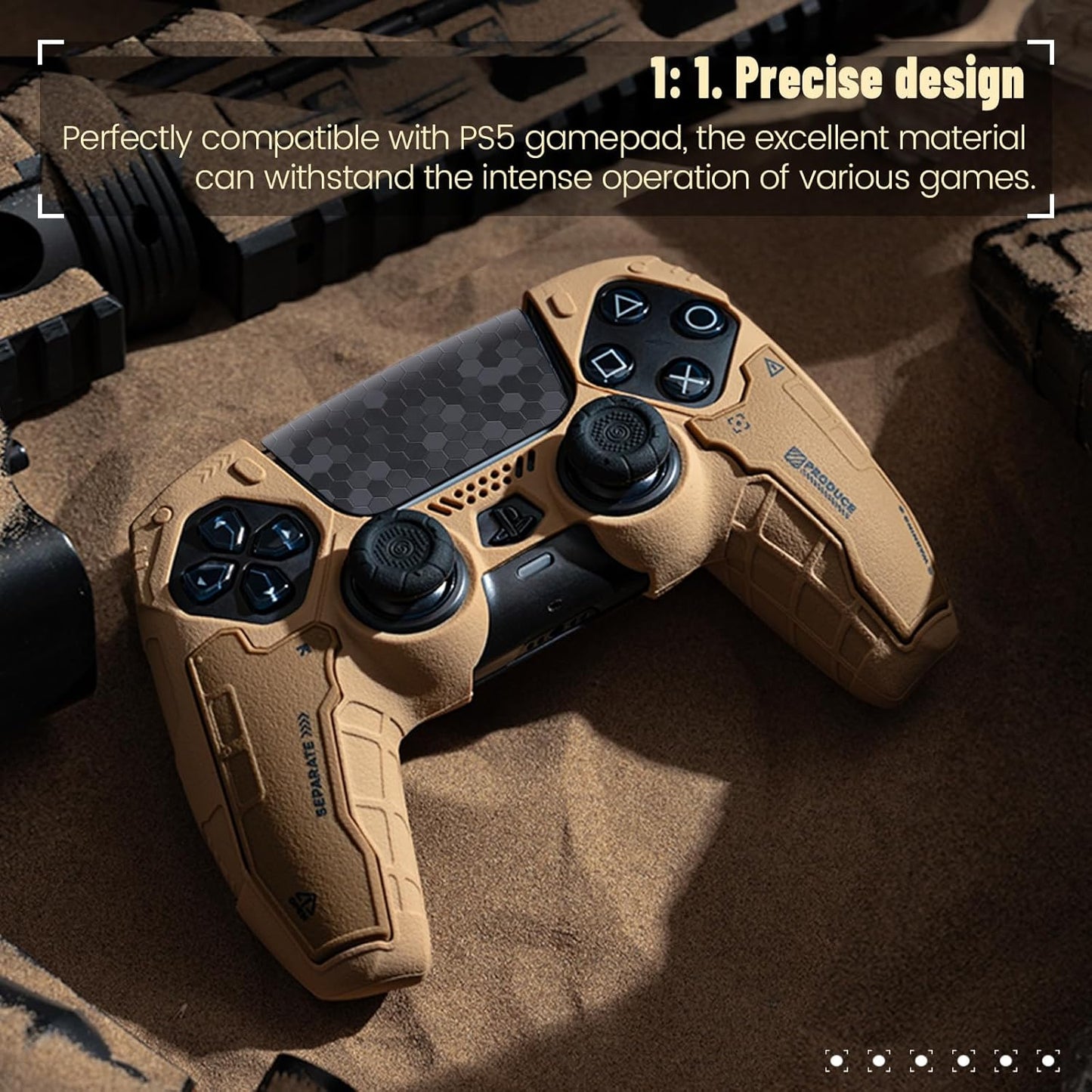 GeekShare G.S.TAC Tactical PS5 Controller Skin Set: Non-Slip Silicone Cover Compatible with PS5 Wireless Controller, 2 Thumb Grips & 2 Stickers, Compatible with Monster Hunter Wilds (Desert Yellow)