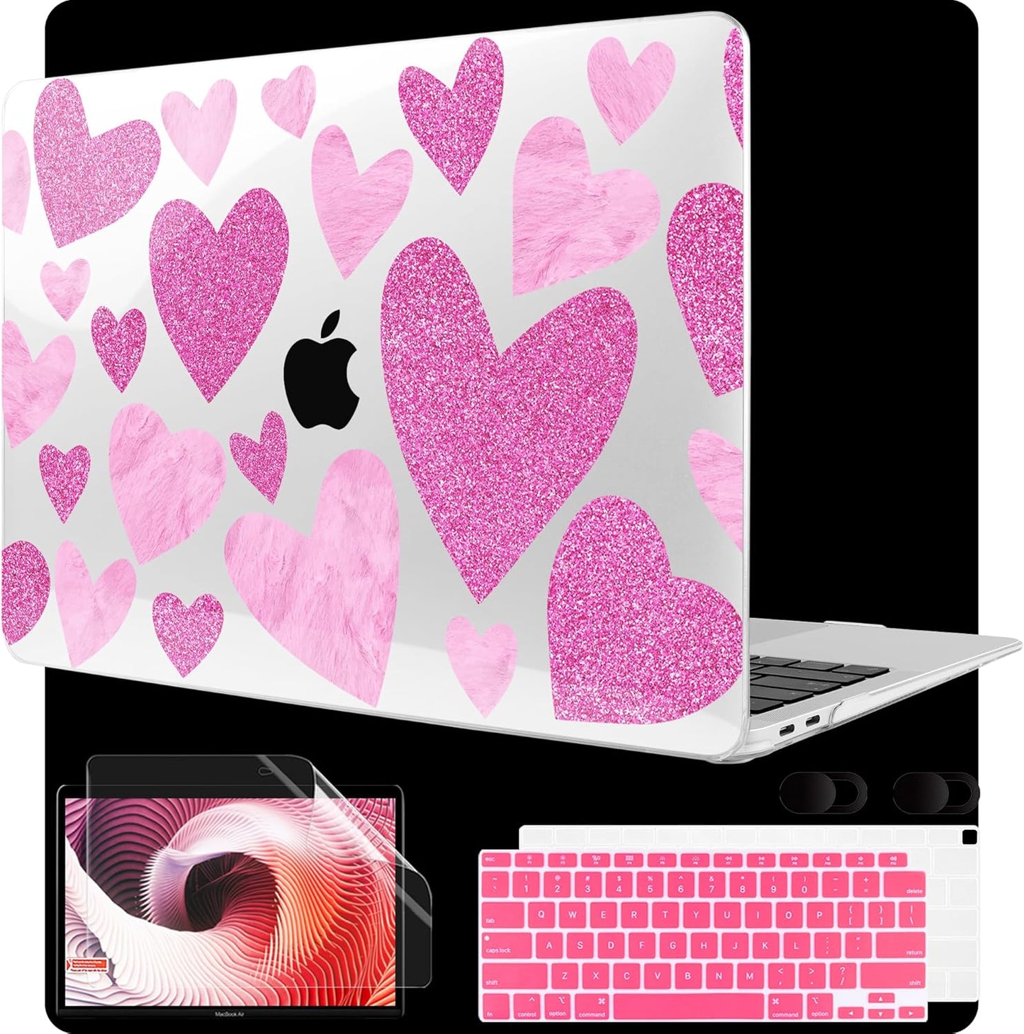 MEEgoodo for MacBook Air 13 inch Case 2021 2020 2019 2018 Released A2337 M1 A2179 A1932 with Touch ID, Plastic Hard Shell & Keyboard Cover Compatible with MacBook Air Case 13.3,Glitter Hearts
