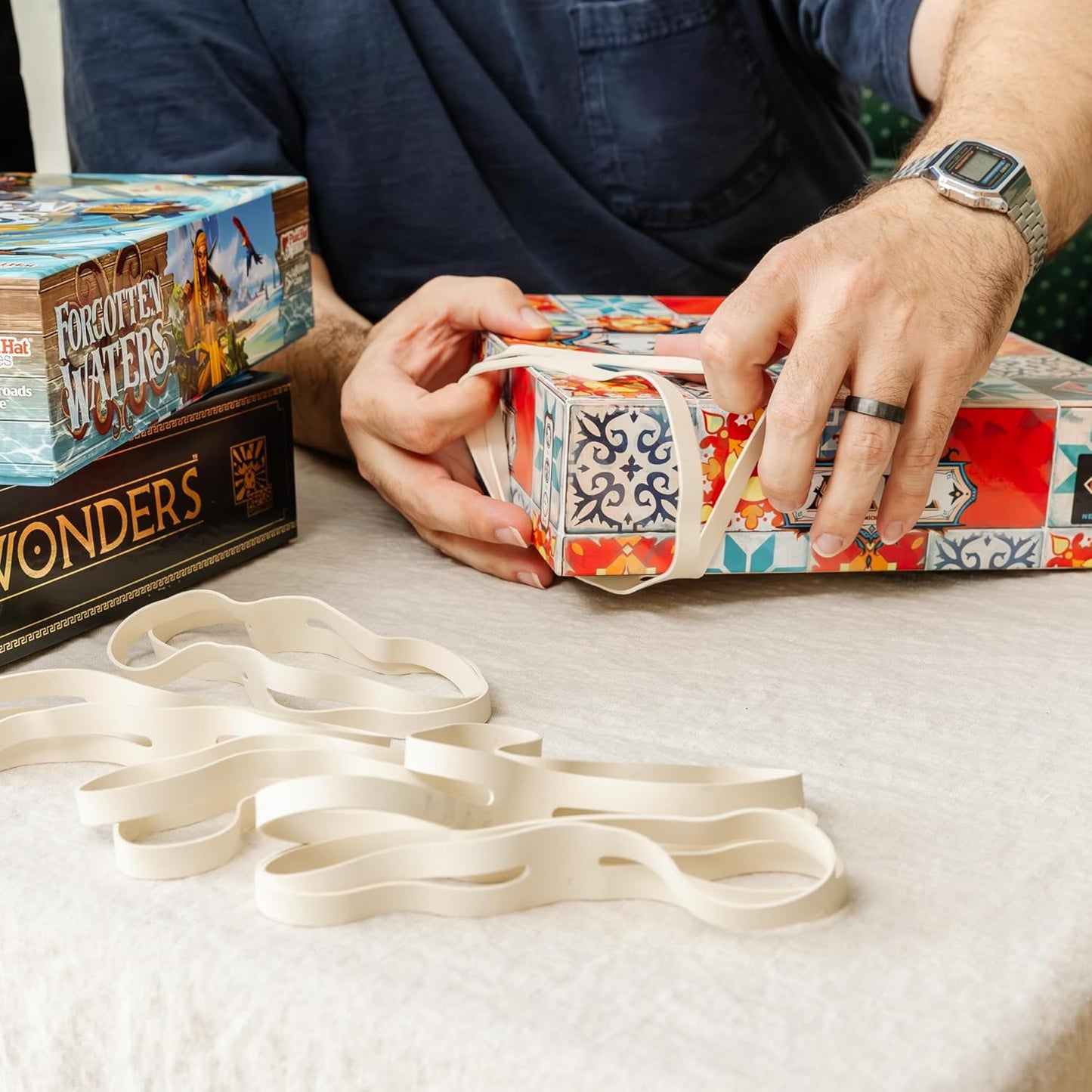 Board Game Backpack with 10 Board Game Bands, Padded Straps, Carrying Handle, Pockets for Small Games and Accessories