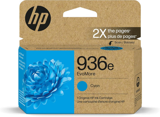 HP 936e EvoMore High Yield Cyan Ink Cartridge | Works OfficeJet 9120 Series, OfficeJet Pro 9100 Series, OfficeJet Pro Wide Format 9700 Series | Carbon Neutral | 4S6V3LN