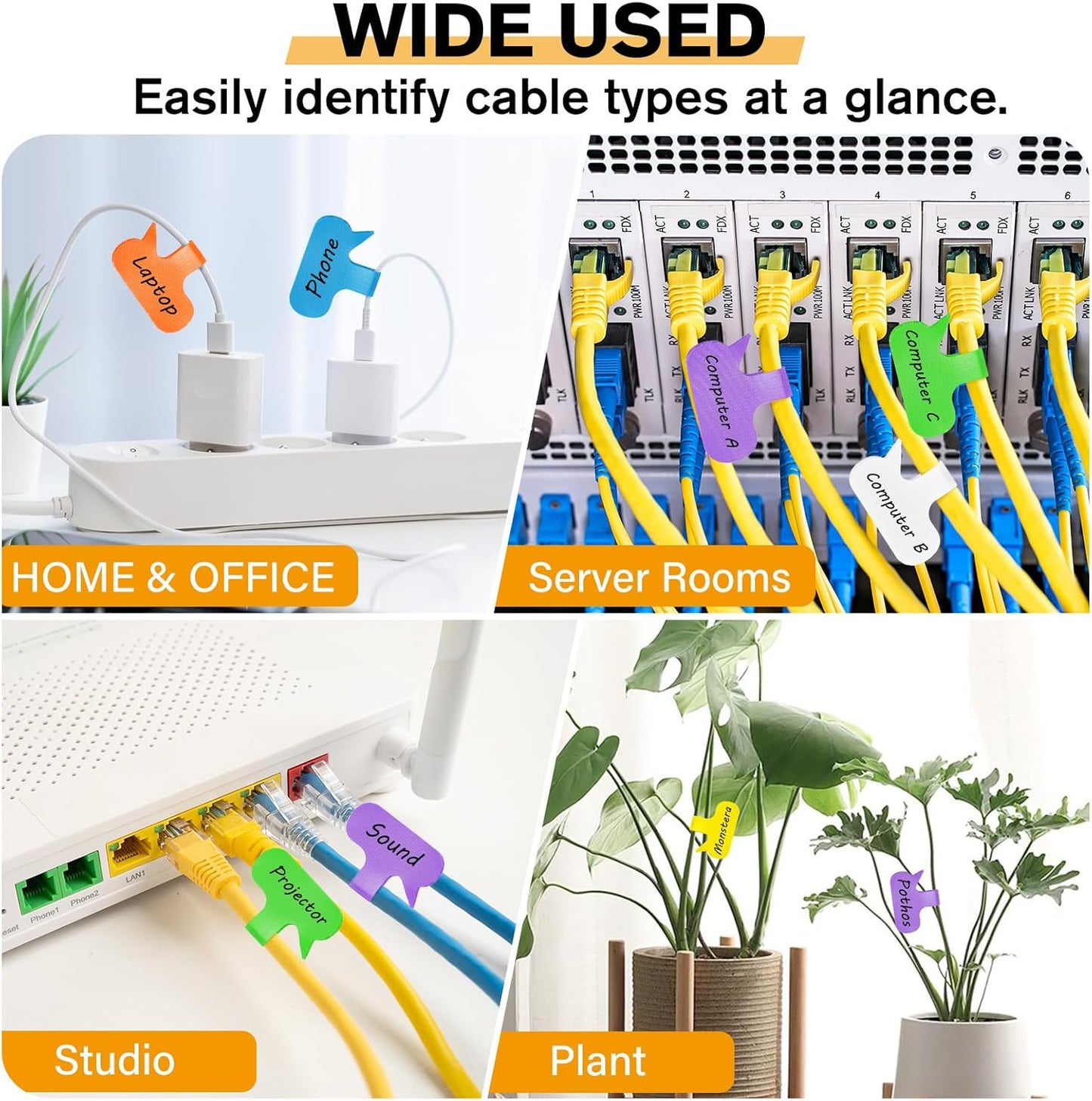 36Pcs Large Cable Cord Labels - 8 Colors Reusable Write-On Wire Tags, Cord Identification Labels for Electronics, with 40Pcs Label Stickers, Cable Management for Home, Office, Oval