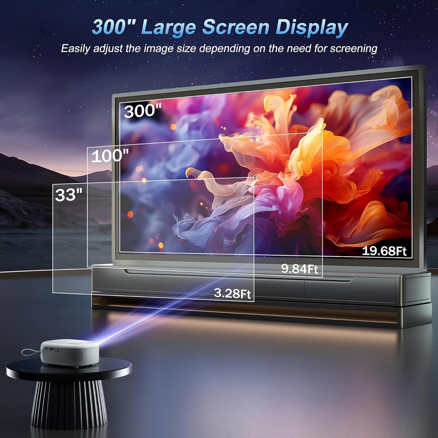 15000 Lumens Outdoor Movie Projector - Native 1080P HD Portable Projector with WiFi 6/Bluetooth 5.2, 300" Screen | Compatible with iPhone, Android, Fire Stick, PS5, Xbox(USB-C Cable) ±15° Keystone