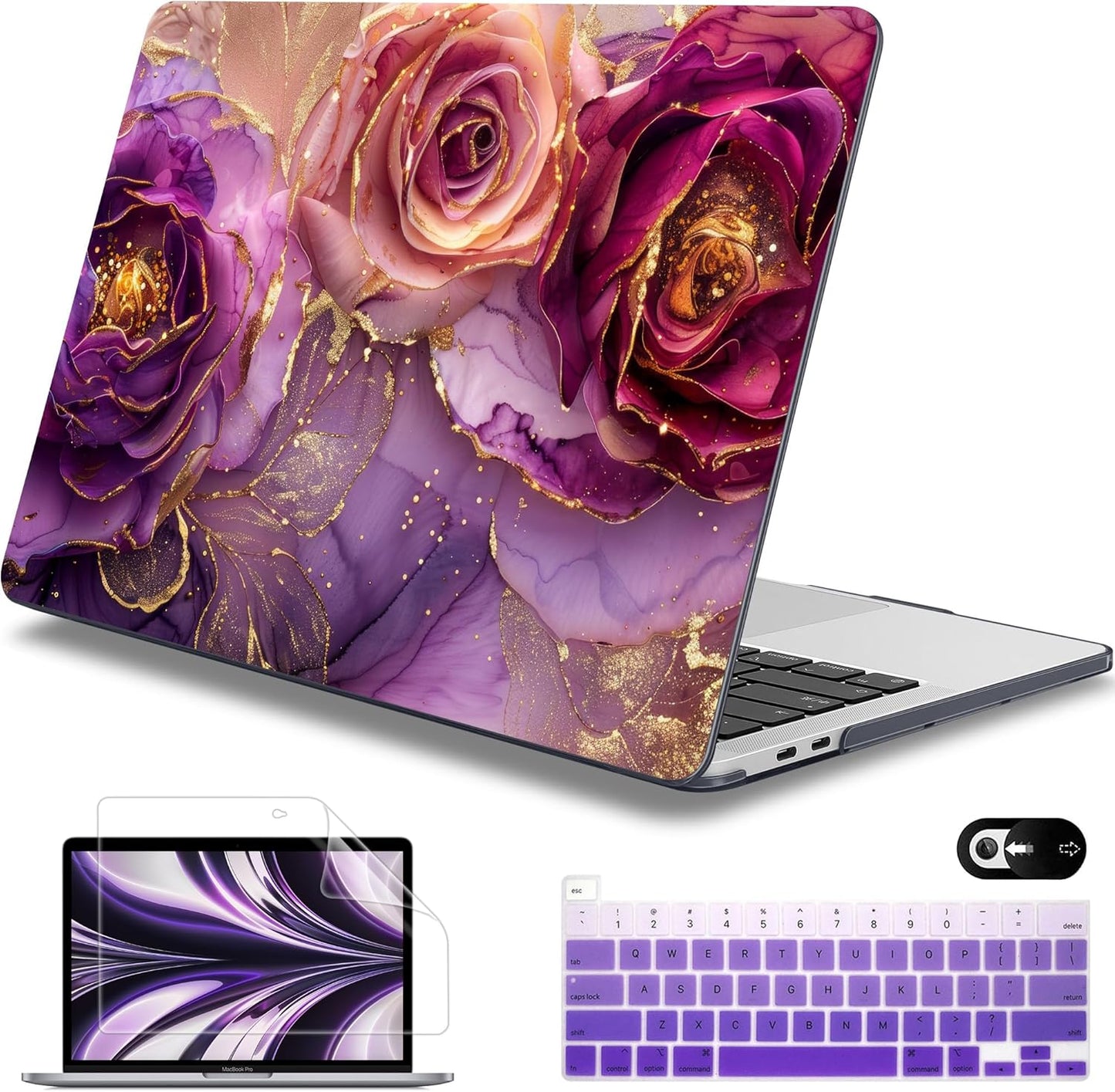 Mektron for MacBook Pro 13-inch Case 2022 2021 2020 Release A2338 M2 M1 A2289 A2251, Printed Plastic Hard Shell Cover for New MacBook Pro 13.3-inch Touch Bar Fits Touch ID，Marble Flowers