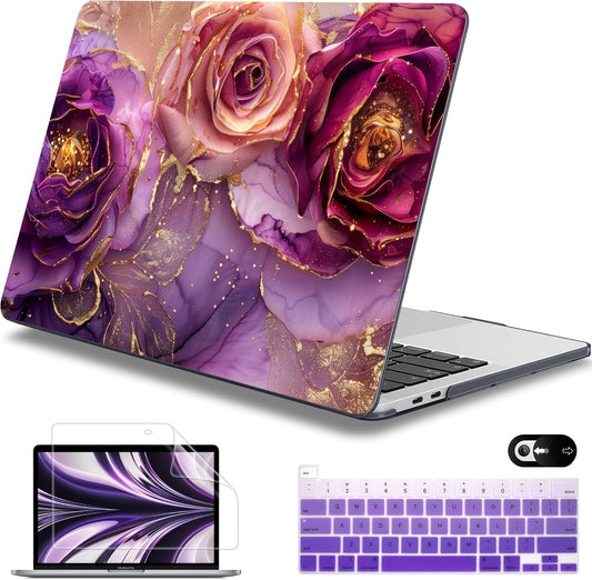 Mektron for MacBook Pro 13-inch Case 2022 2021 2020 Release A2338 M2 M1 A2289 A2251, Printed Plastic Hard Shell Cover for New MacBook Pro 13.3-inch Touch Bar Fits Touch ID，Marble Flowers
