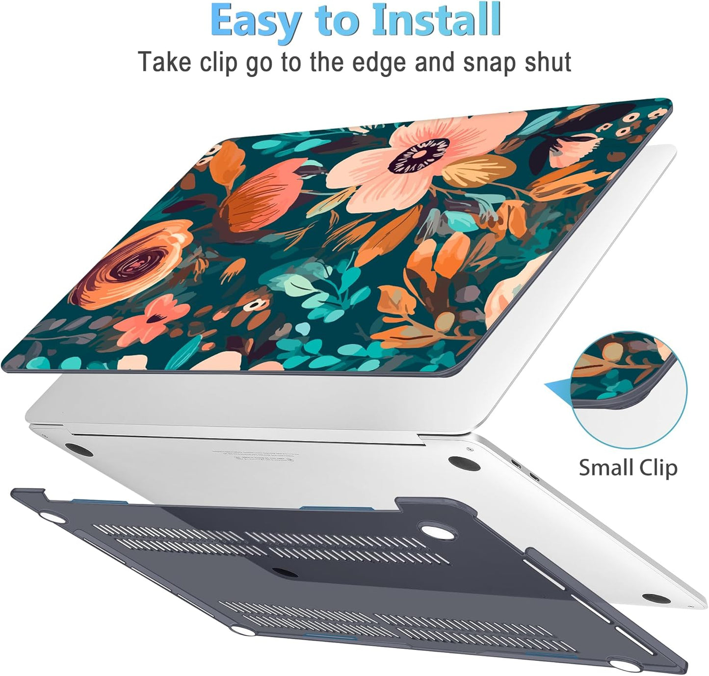 Mektron Case for MacBook Pro 16 Inch A2141 Cover 2019 Release 16" with Liquid Retina Display/Touch ID, Plastic Hard Shell with Keyboard Skin & Screen Protector & Dust Plug, Abstract Florals