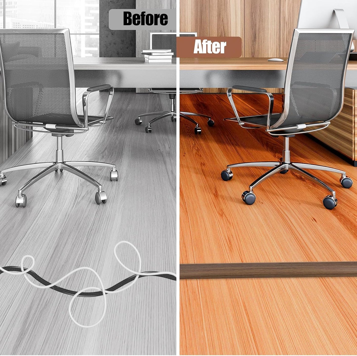 Floor Cord Cover Cable Cavity Self Adhesive Cord Hider Floor 10FT Floor Cable Management Power Cord Protector Floor Electric Cord Covers for Offices, Gym, Exhibitions (Misty Brown Wood, 0.78" x 10')